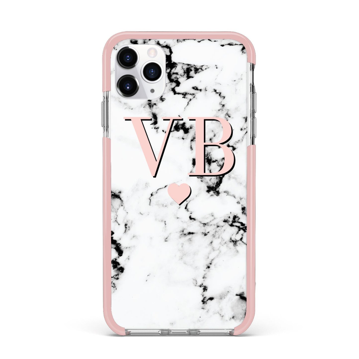 Personalised Coral Heart Initial Marble iPhone 11 Pro Max Impact Pink Edge Case