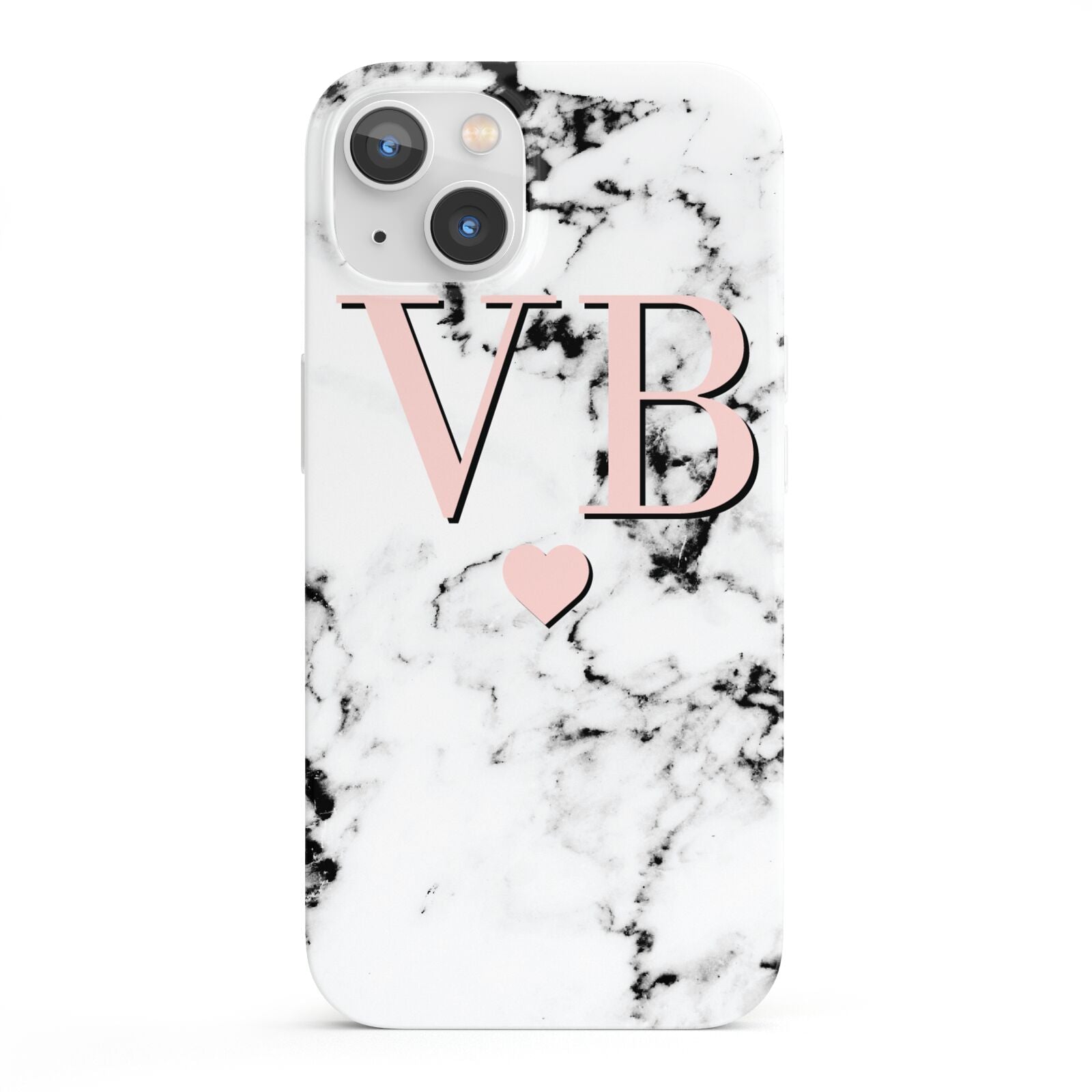 Personalised Coral Heart Initial Marble iPhone 13 Full Wrap 3D Snap Case