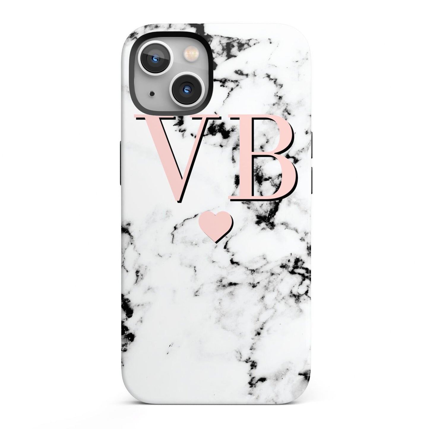Personalised Coral Heart Initial Marble iPhone 13 Full Wrap 3D Tough Case