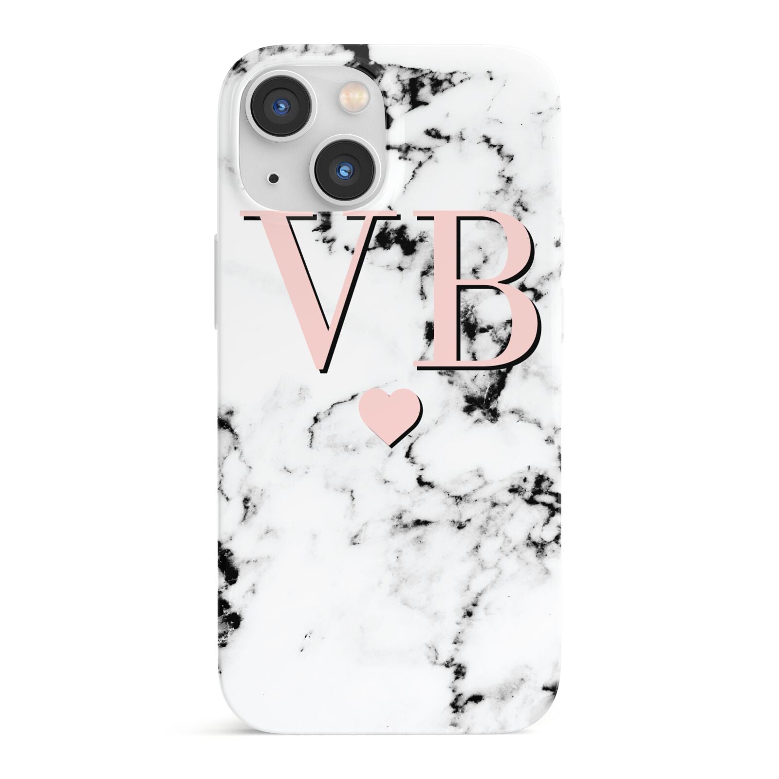 Personalised Coral Heart Initial Marble iPhone 13 Mini Full Wrap 3D Snap Case