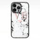 Personalised Coral Heart Initial Marble iPhone 13 Pro Black Impact Case on Silver phone