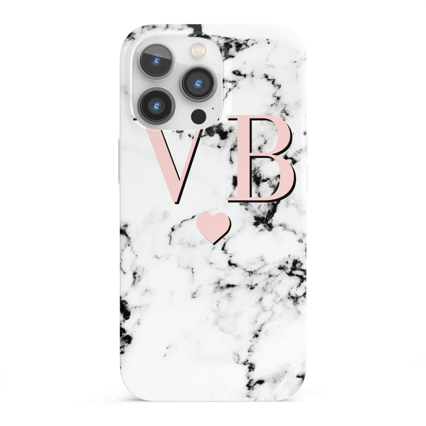 Personalised Coral Heart Initial Marble iPhone 13 Pro Full Wrap 3D Snap Case