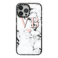 Personalised Coral Heart Initial Marble iPhone 13 Pro Max Black Impact Case on Silver phone