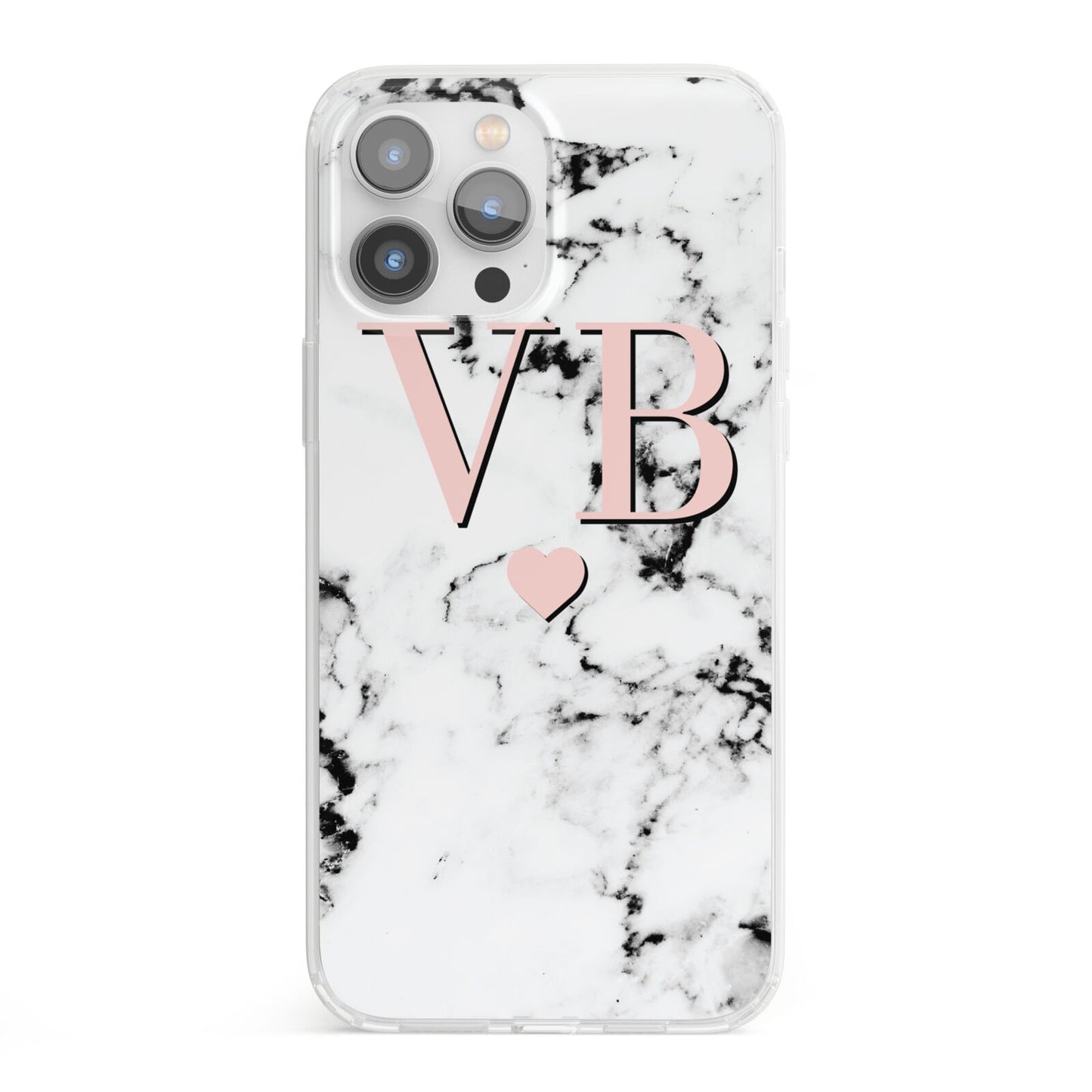 Personalised Coral Heart Initial Marble iPhone 13 Pro Max Clear Bumper Case