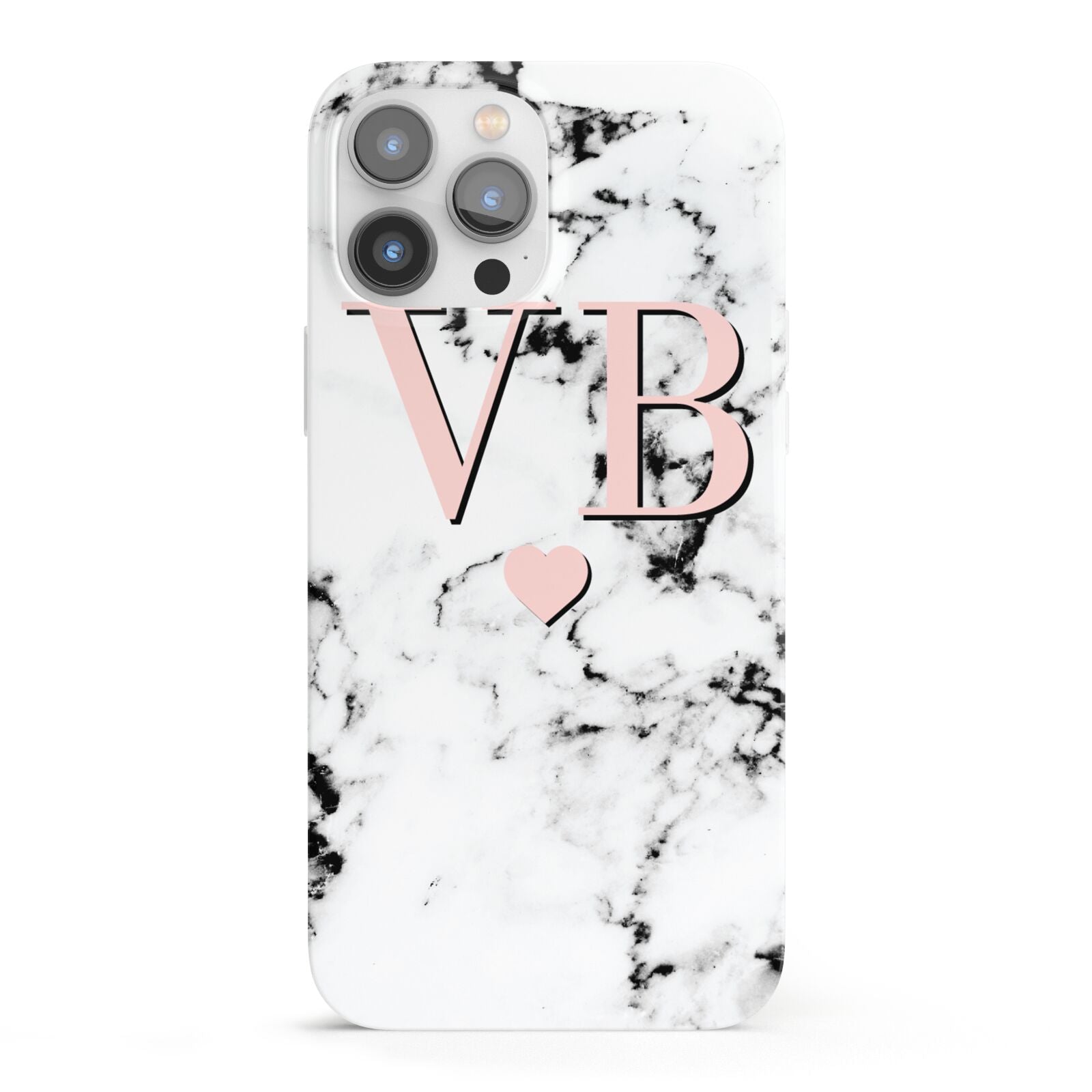 Personalised Coral Heart Initial Marble iPhone 13 Pro Max Full Wrap 3D Snap Case
