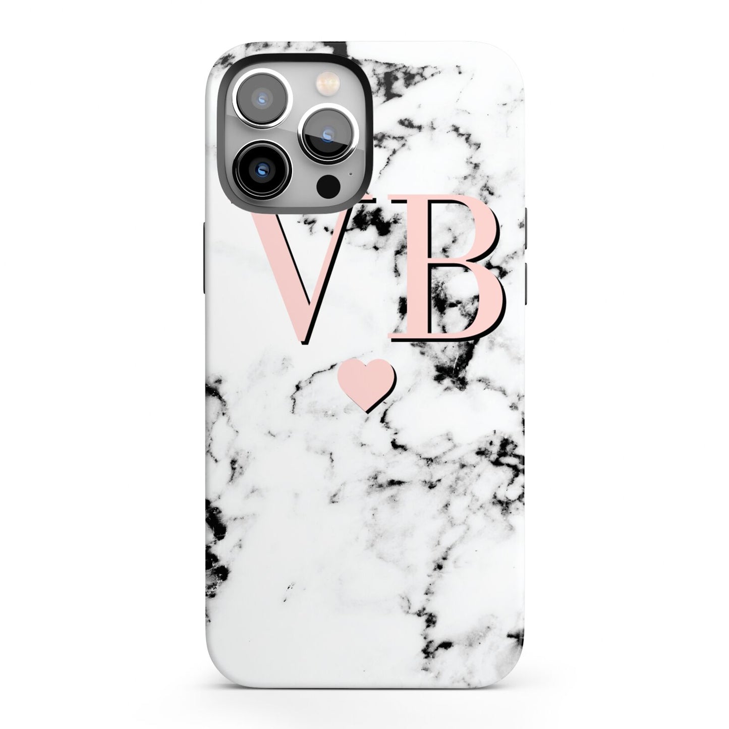 Personalised Coral Heart Initial Marble iPhone 13 Pro Max Full Wrap 3D Tough Case