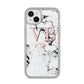 Personalised Coral Heart Initial Marble iPhone 14 Plus Clear Tough Case Starlight