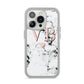 Personalised Coral Heart Initial Marble iPhone 14 Pro Clear Tough Case Silver