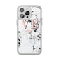Personalised Coral Heart Initial Marble iPhone 14 Pro Max Clear Tough Case Silver