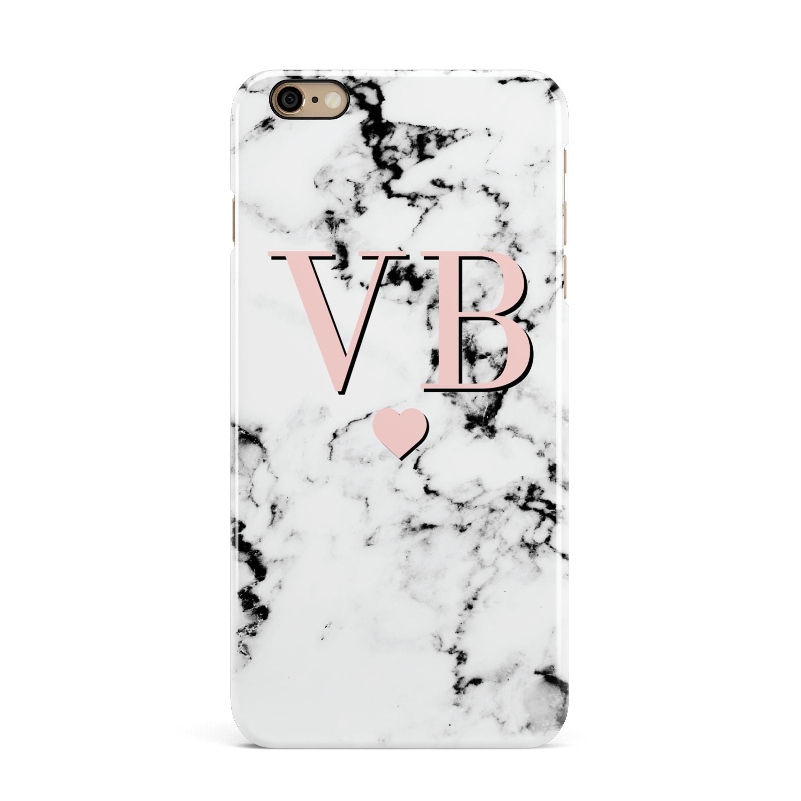 Personalised Coral Heart Initial Marble iPhone 6 Plus 3D Snap Case on Gold Phone