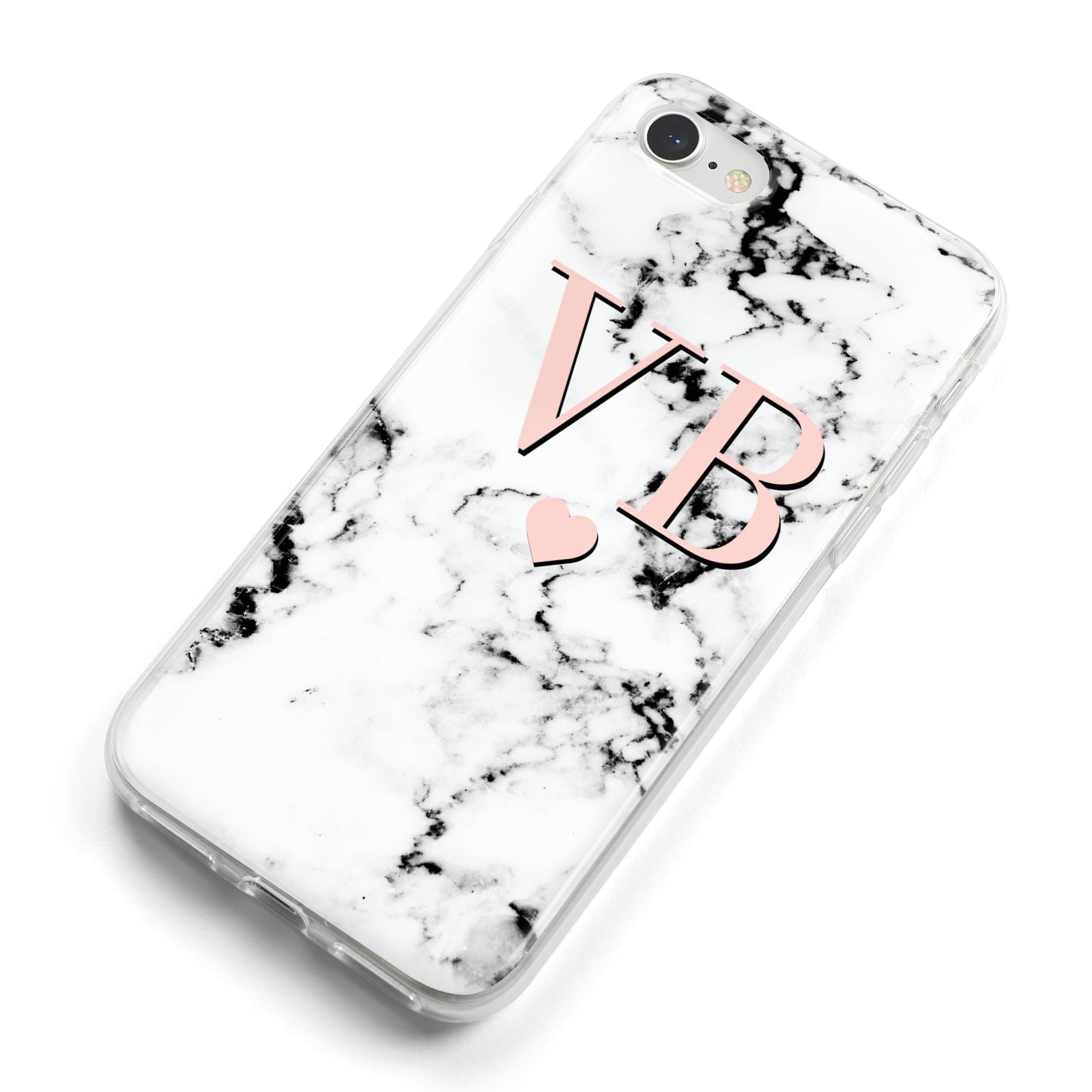 Personalised Coral Heart Initial Marble iPhone 8 Bumper Case on Silver iPhone Alternative Image