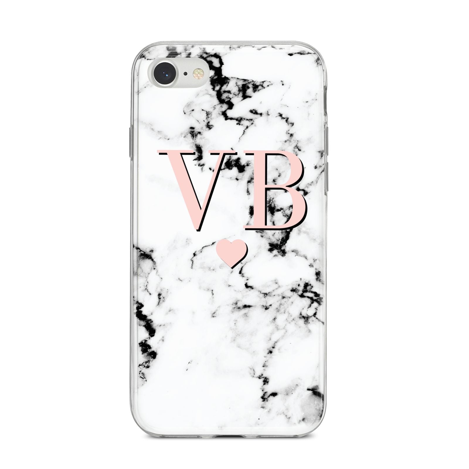 Personalised Coral Heart Initial Marble iPhone 8 Bumper Case on Silver iPhone