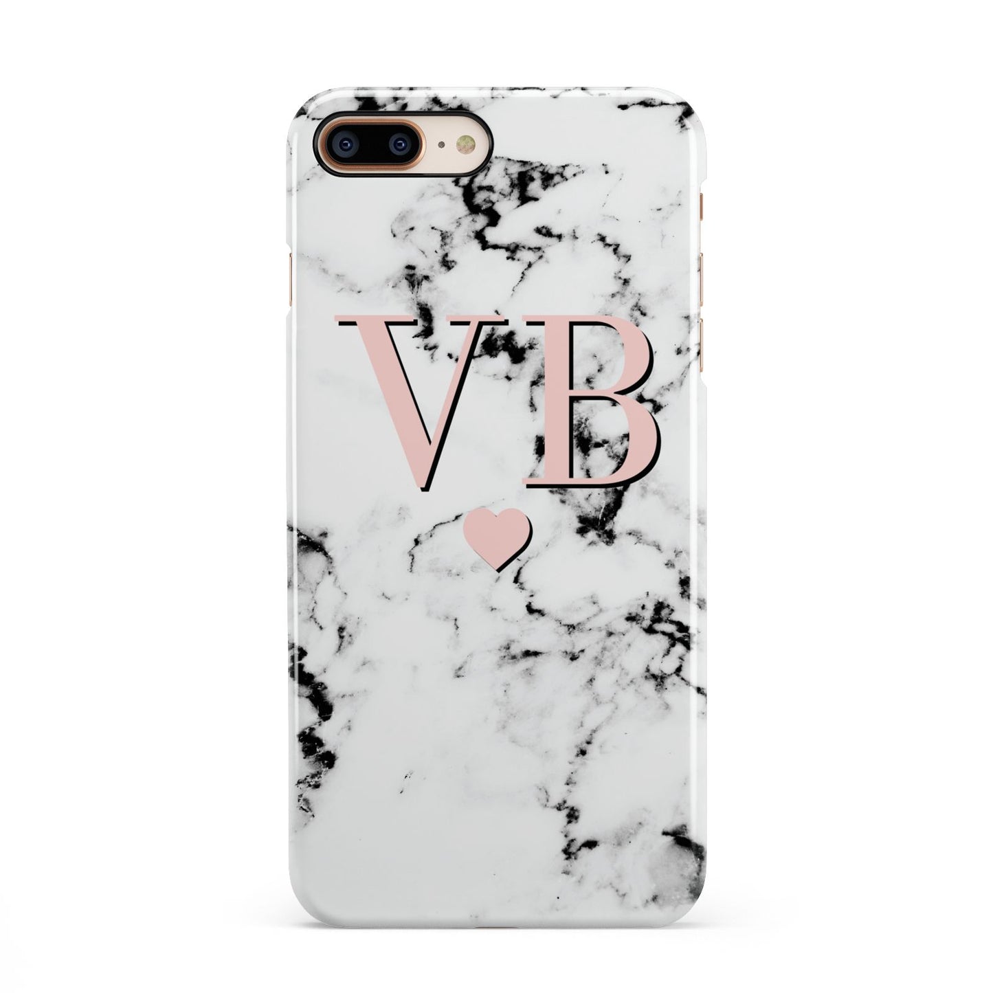 Personalised Coral Heart Initial Marble iPhone 8 Plus 3D Snap Case on Gold Phone