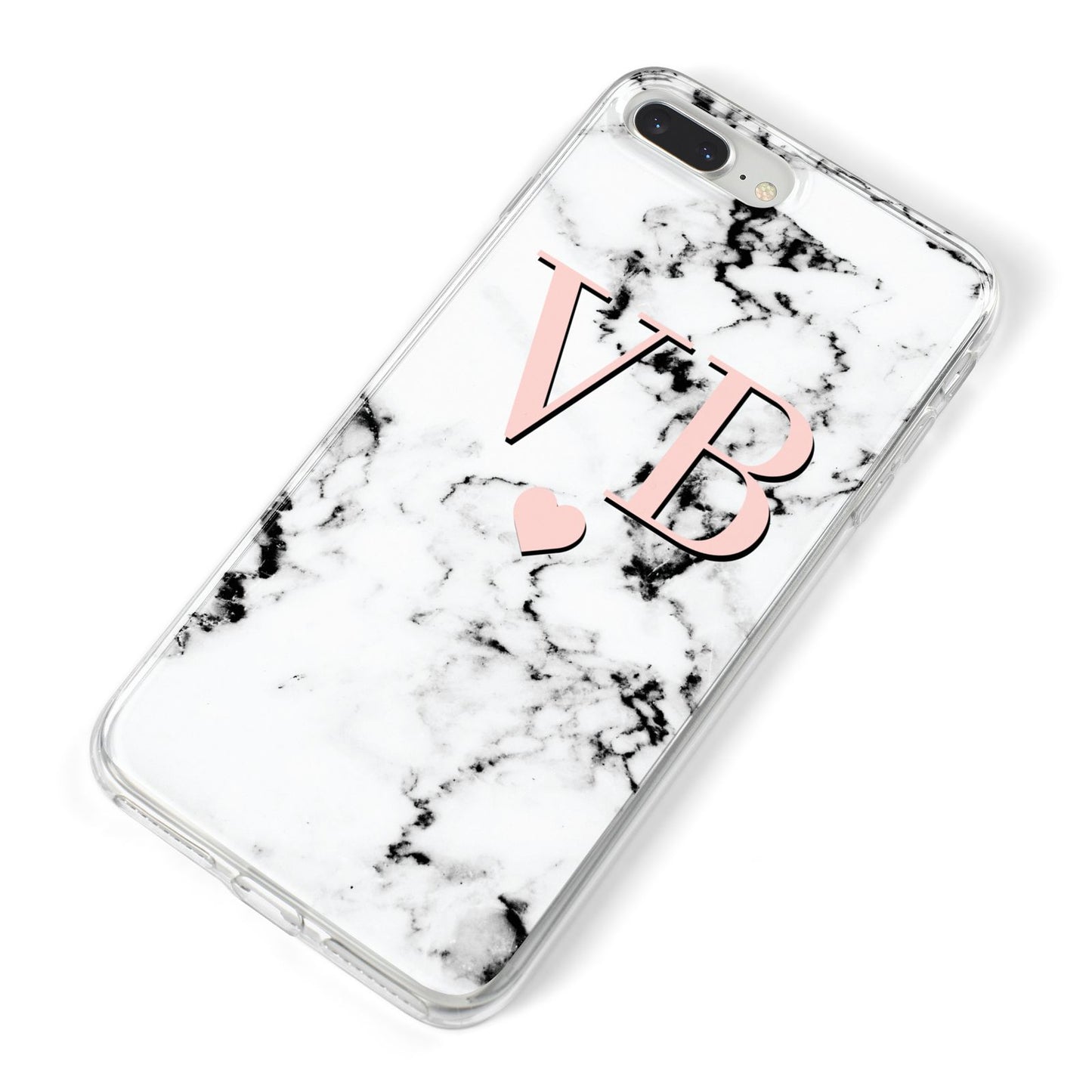 Personalised Coral Heart Initial Marble iPhone 8 Plus Bumper Case on Silver iPhone Alternative Image