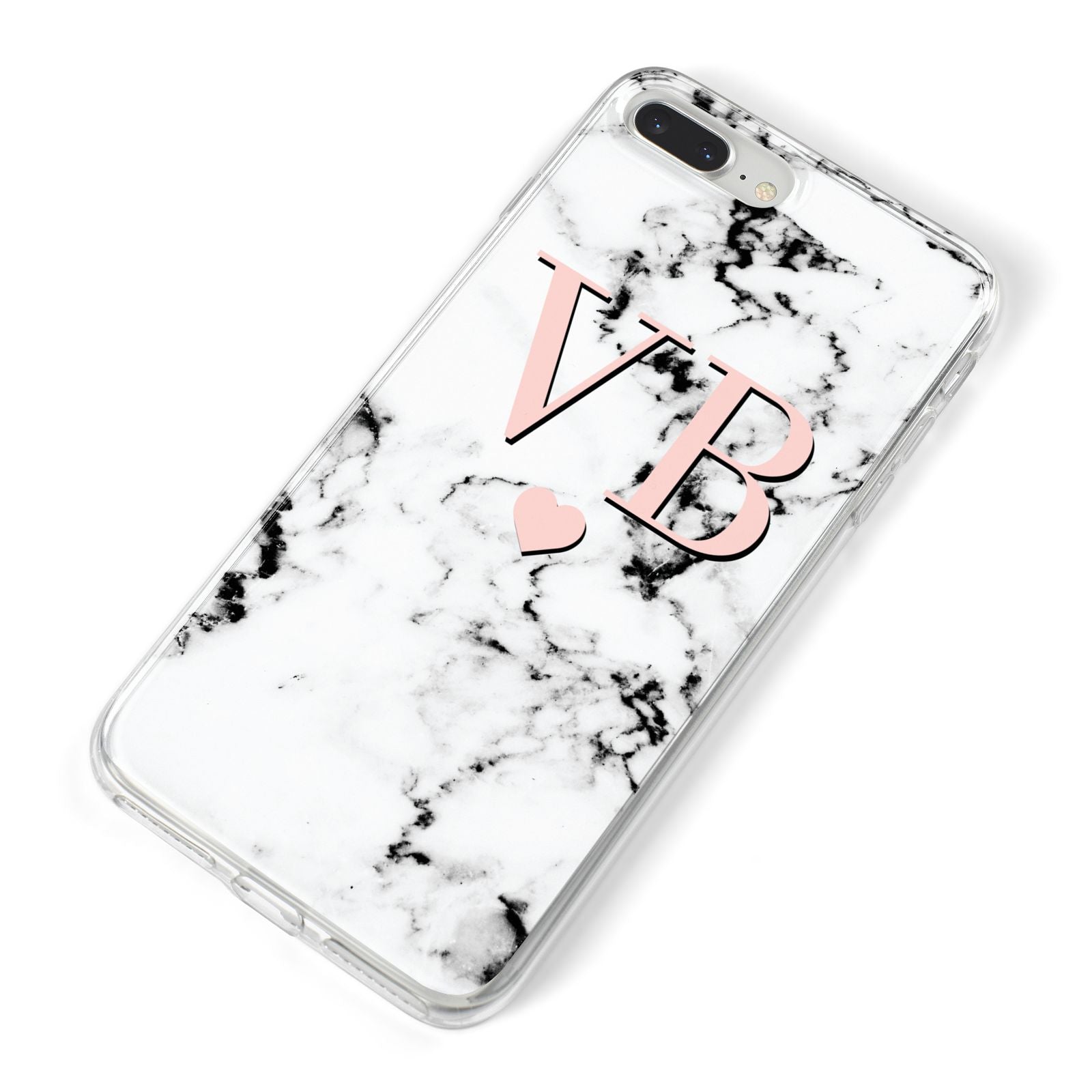 Personalised Coral Heart Initial Marble iPhone 8 Plus Bumper Case on Silver iPhone Alternative Image