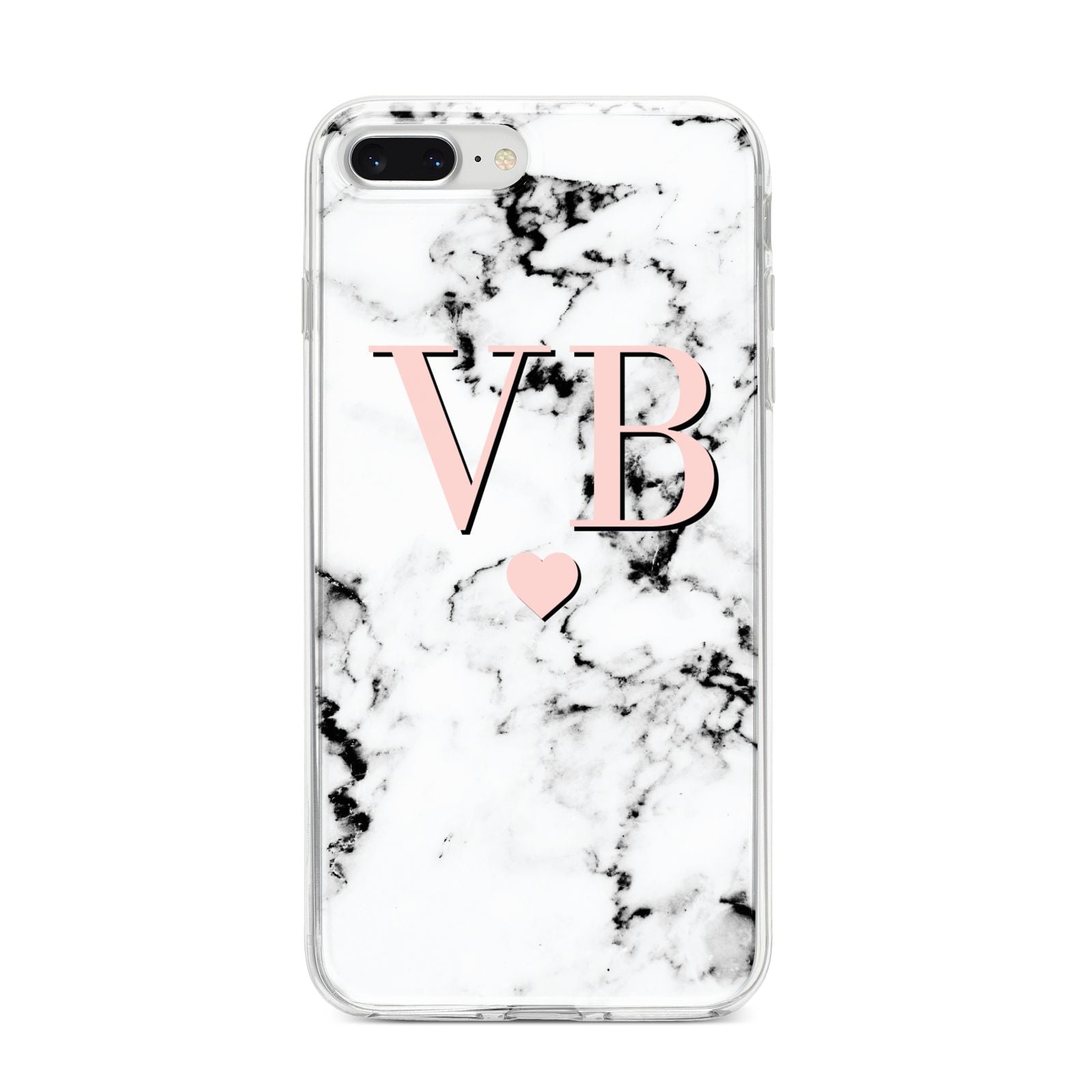 Personalised Coral Heart Initial Marble iPhone 8 Plus Bumper Case on Silver iPhone