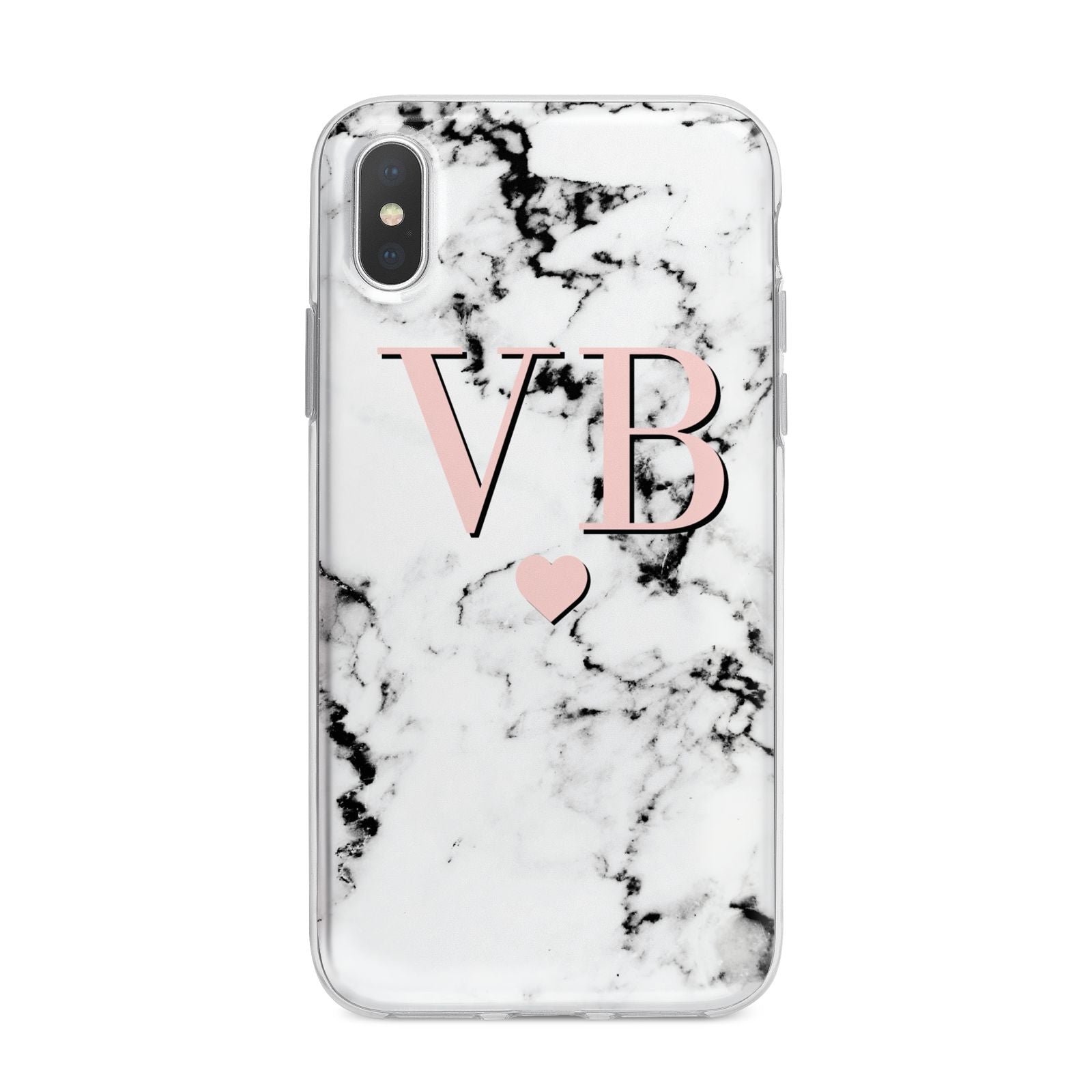 Personalised Coral Heart Initial Marble iPhone X Bumper Case on Silver iPhone Alternative Image 1