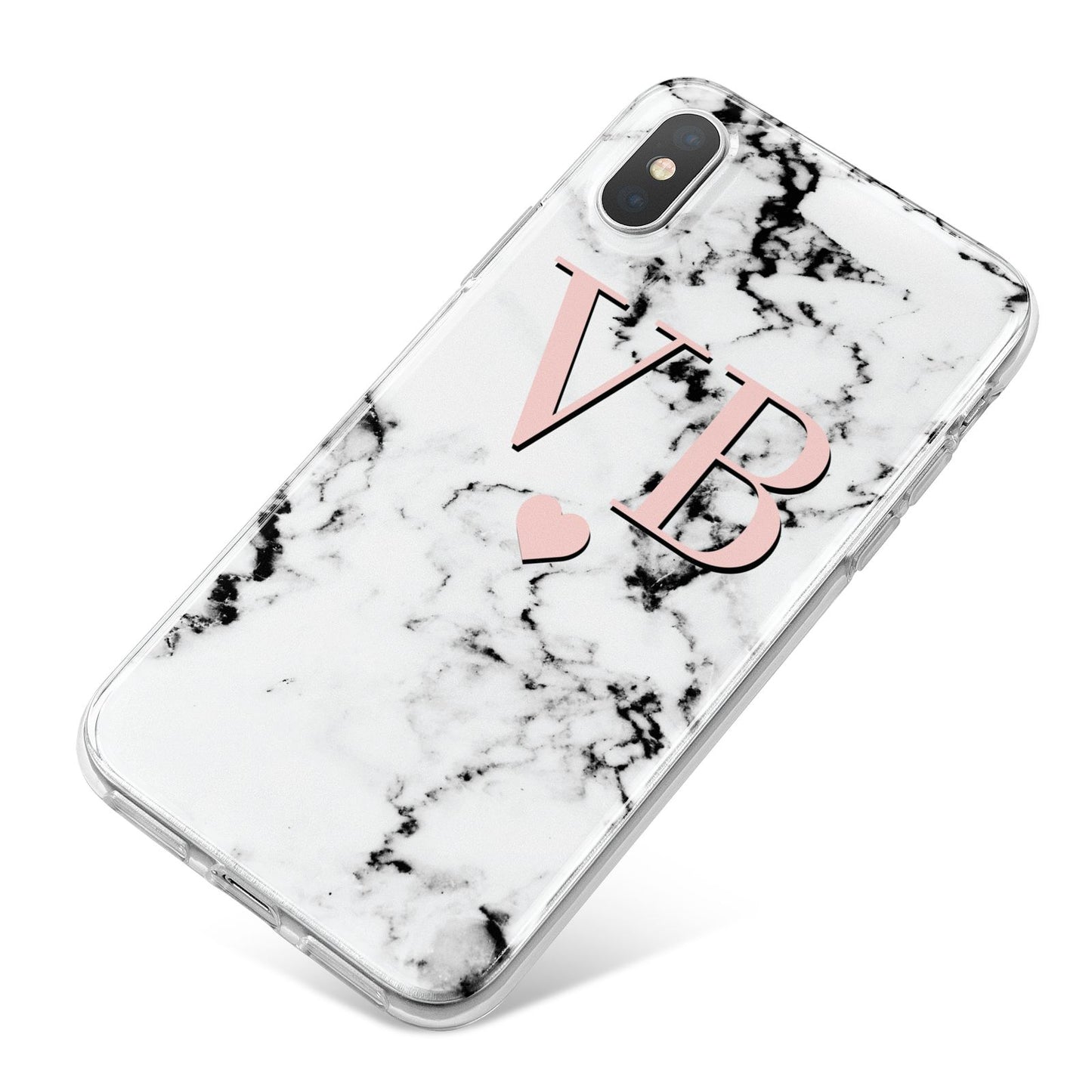 Personalised Coral Heart Initial Marble iPhone X Bumper Case on Silver iPhone