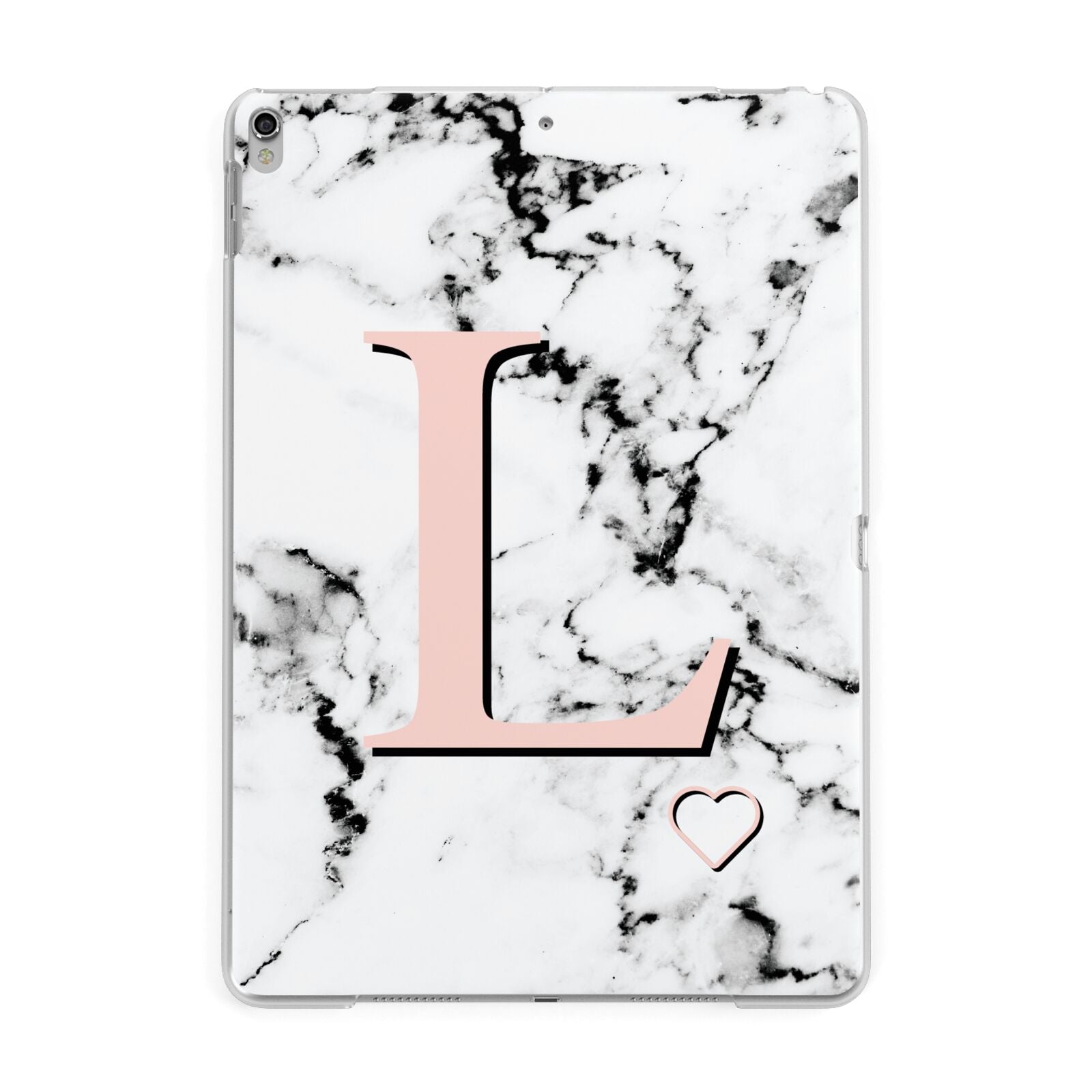 Personalised Coral Heart Initialled Marble Apple iPad Silver Case