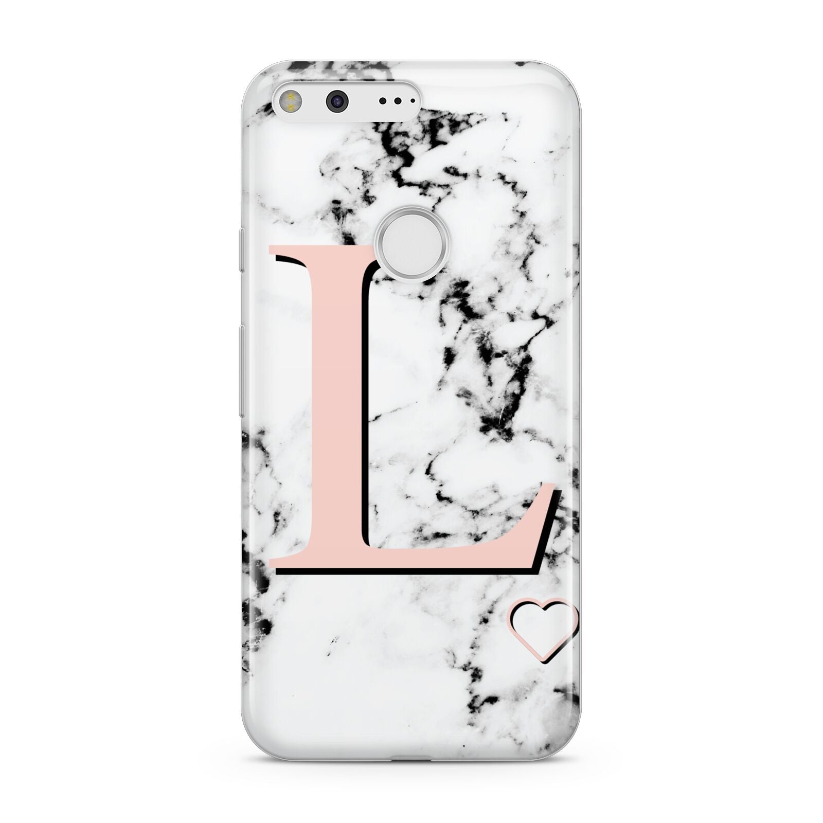 Personalised Coral Heart Initialled Marble Google Pixel Case