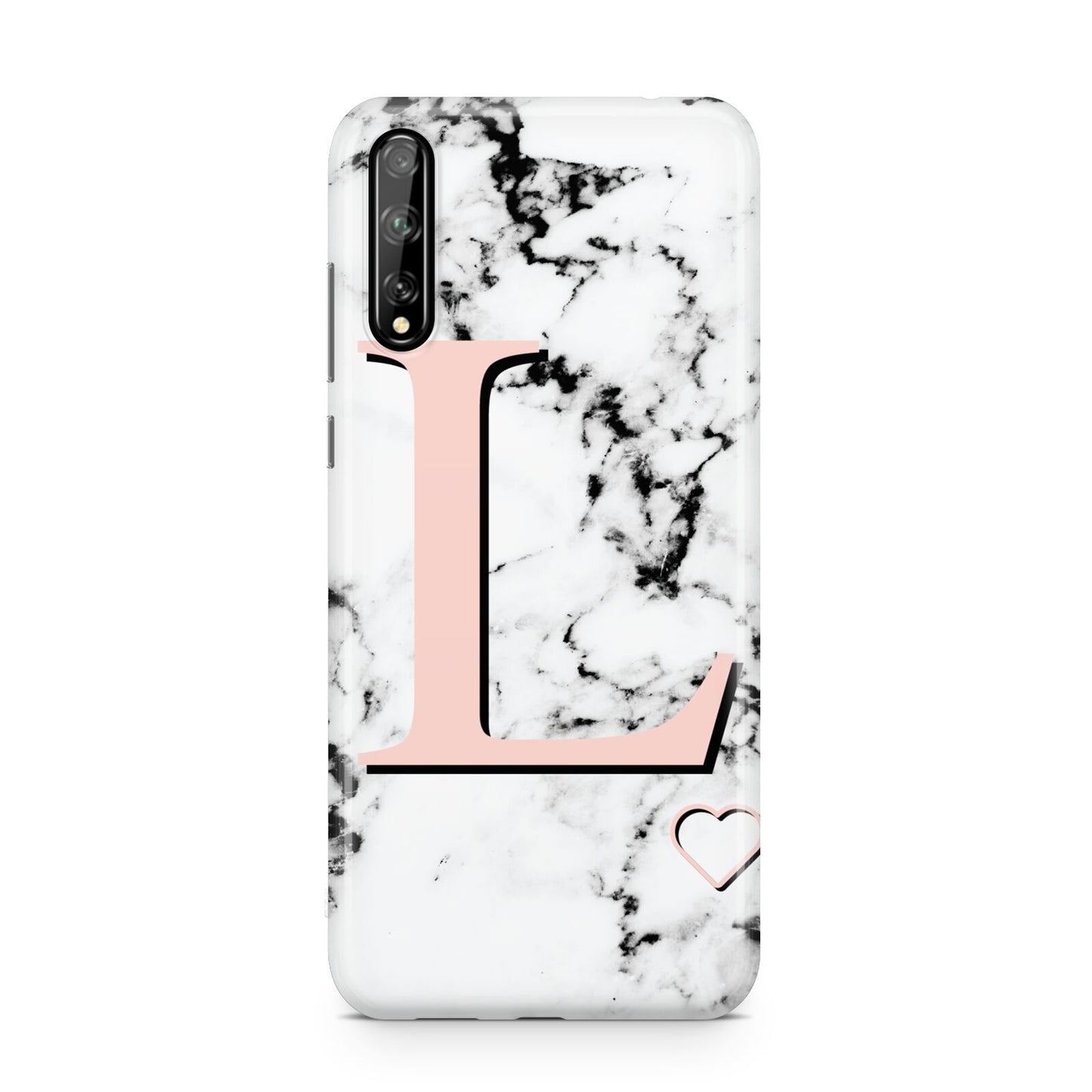 Personalised Coral Heart Initialled Marble Huawei Enjoy 10s Phone Case