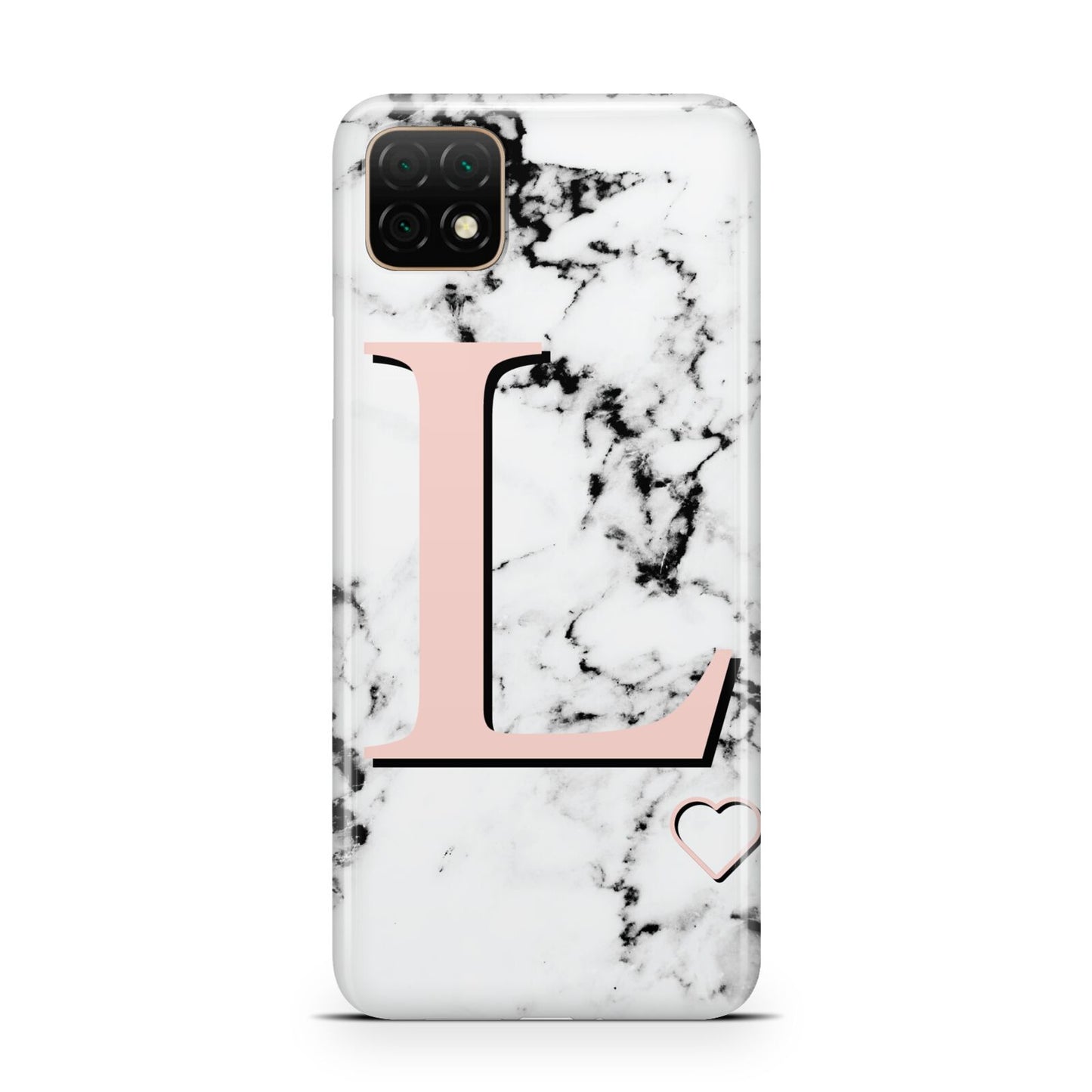 Personalised Coral Heart Initialled Marble Huawei Enjoy 20 Phone Case