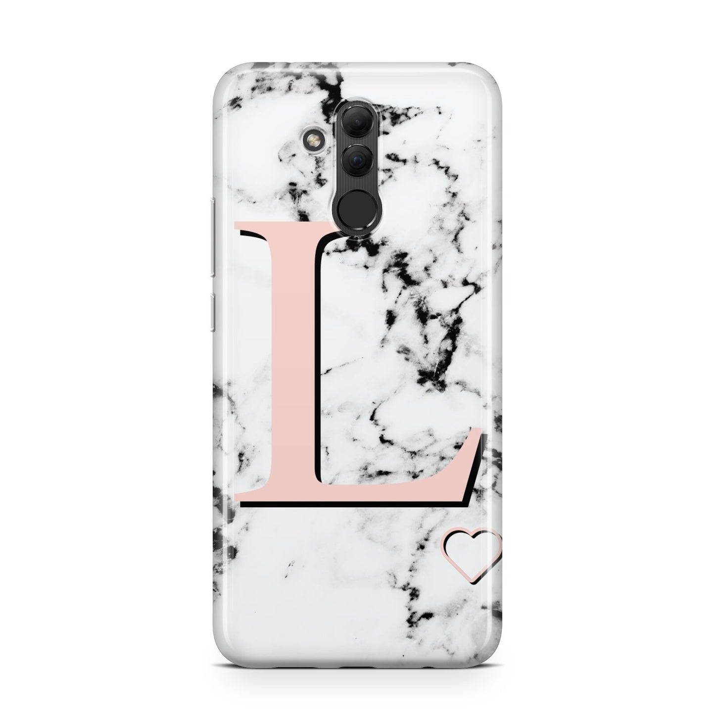 Personalised Coral Heart Initialled Marble Huawei Mate 20 Lite