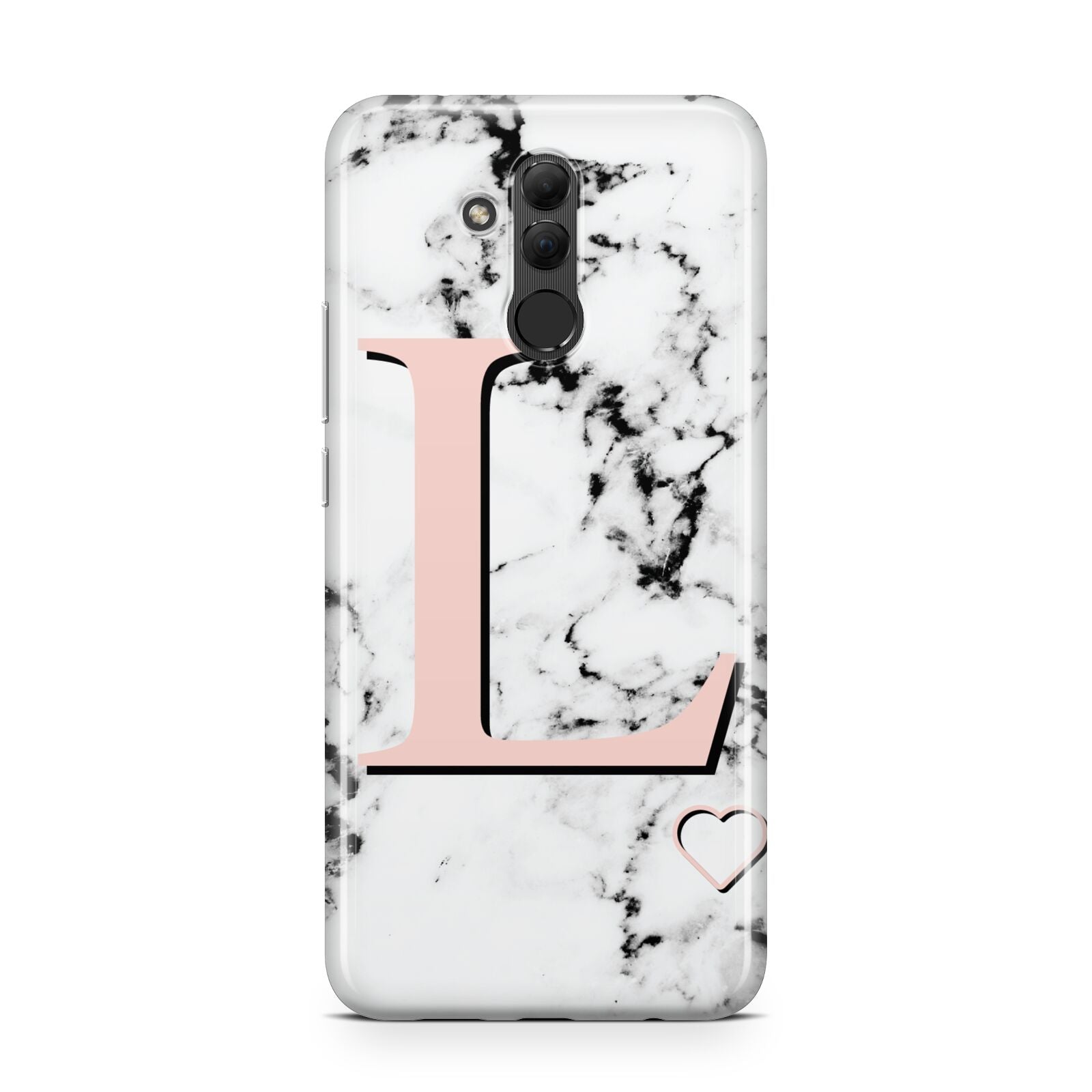 Personalised Coral Heart Initialled Marble Huawei Mate 20 Lite