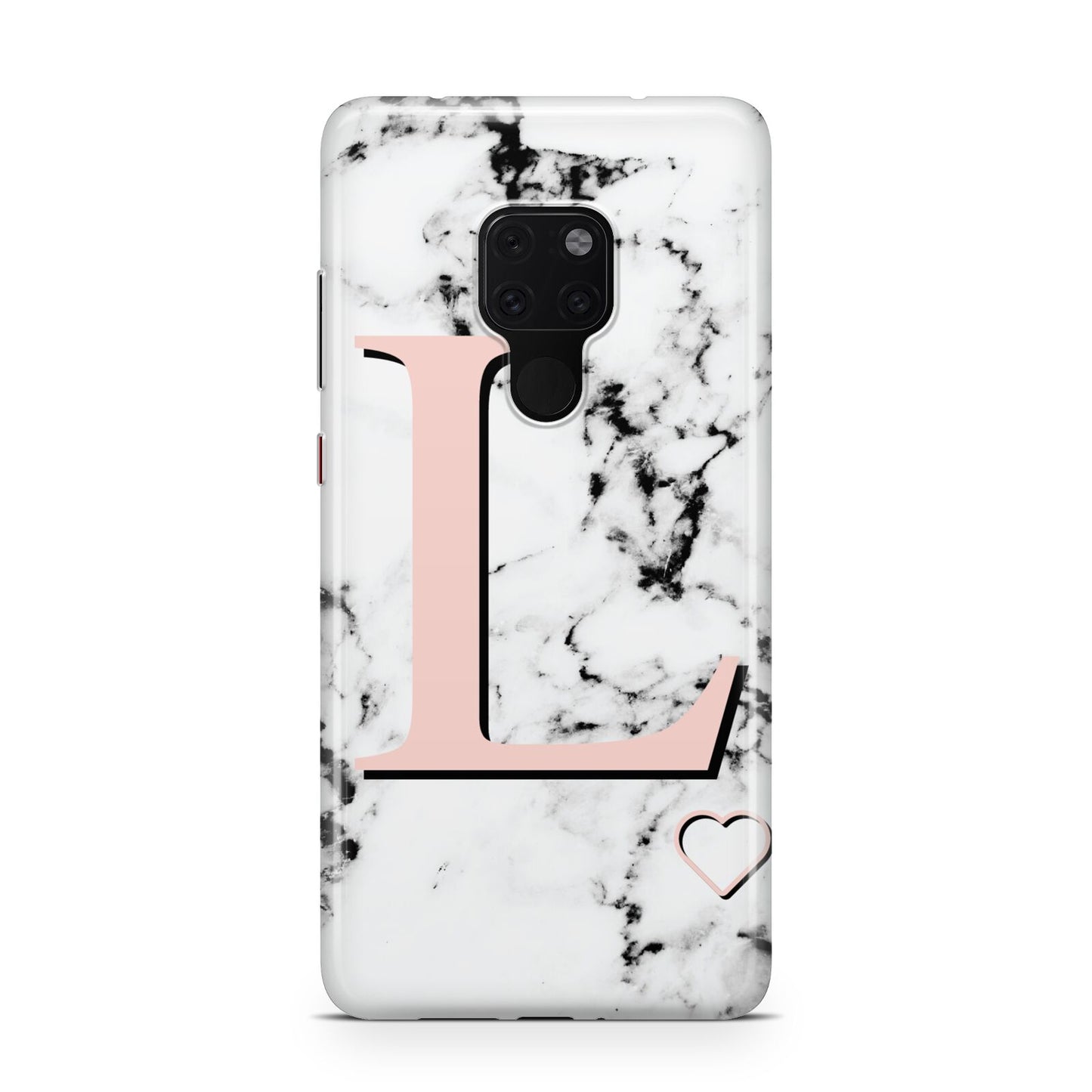 Personalised Coral Heart Initialled Marble Huawei Mate 20 Phone Case