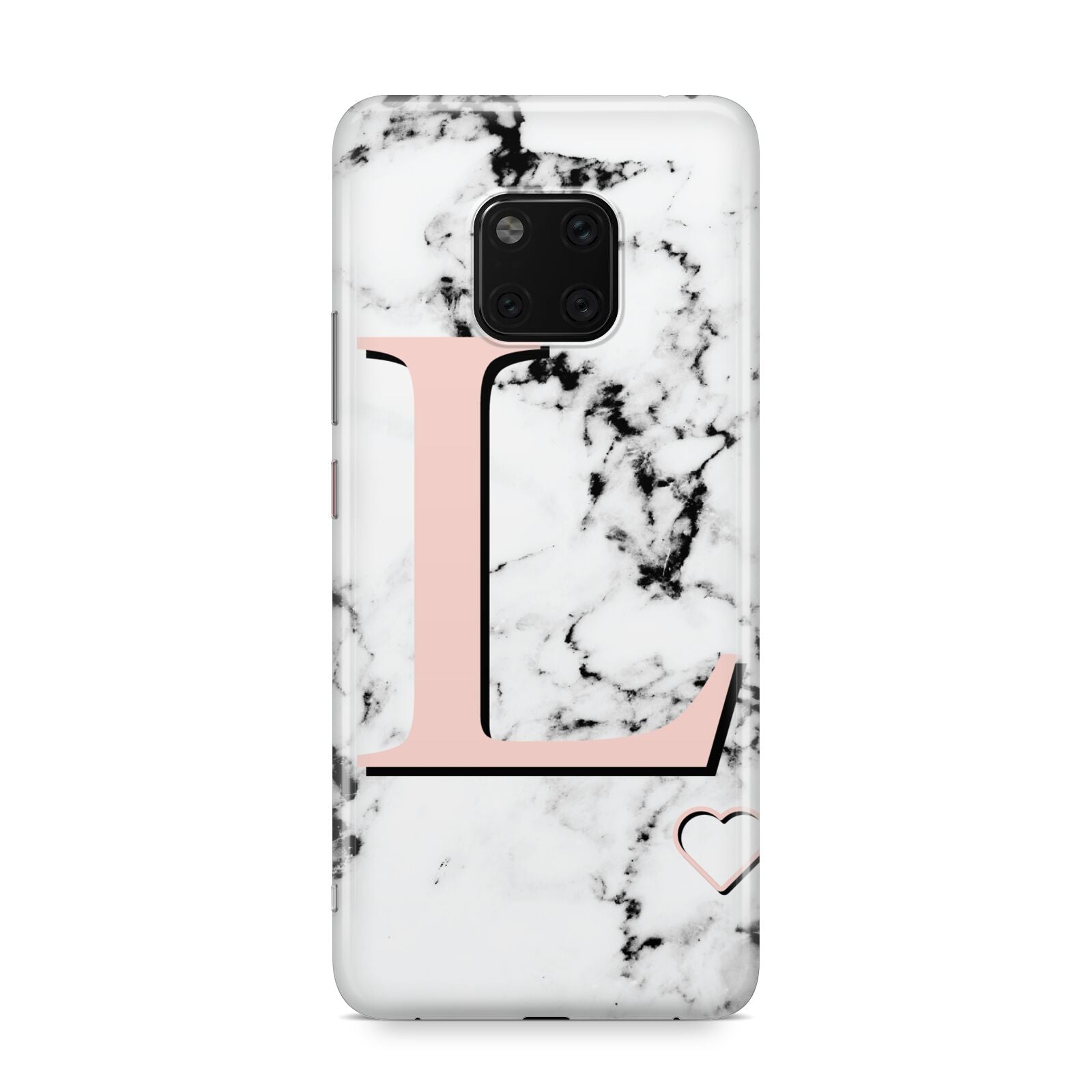 Personalised Coral Heart Initialled Marble Huawei Mate 20 Pro Phone Case