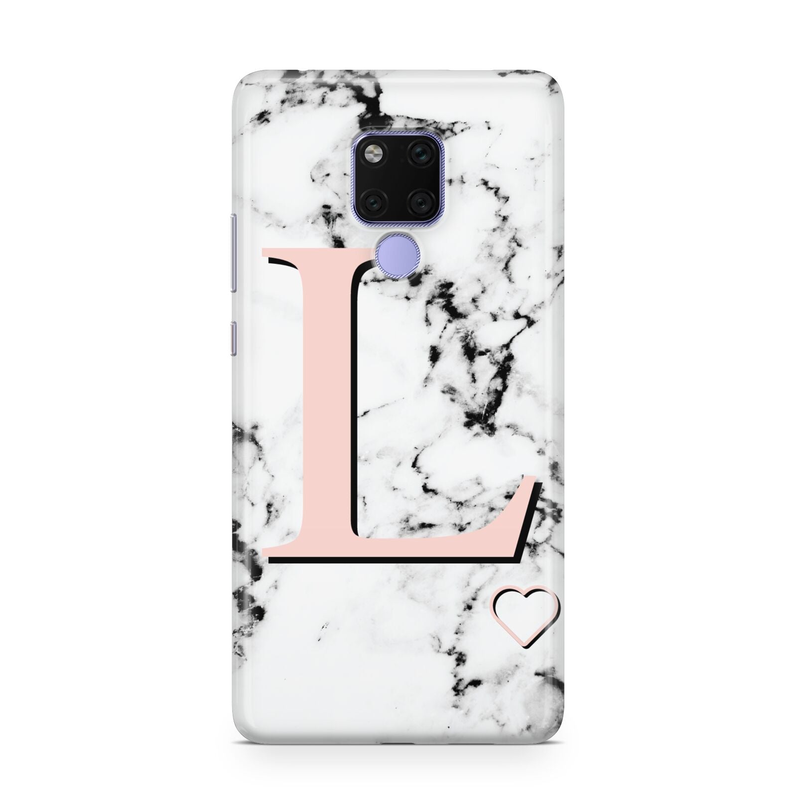 Personalised Coral Heart Initialled Marble Huawei Mate 20X Phone Case
