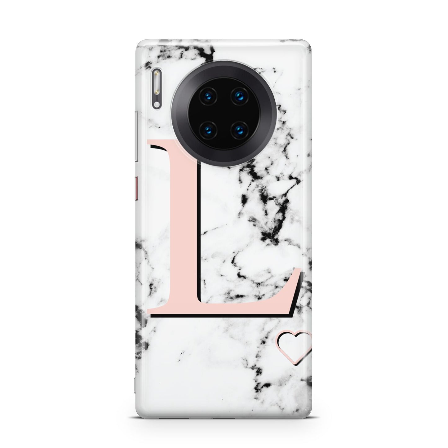 Personalised Coral Heart Initialled Marble Huawei Mate 30 Pro Phone Case