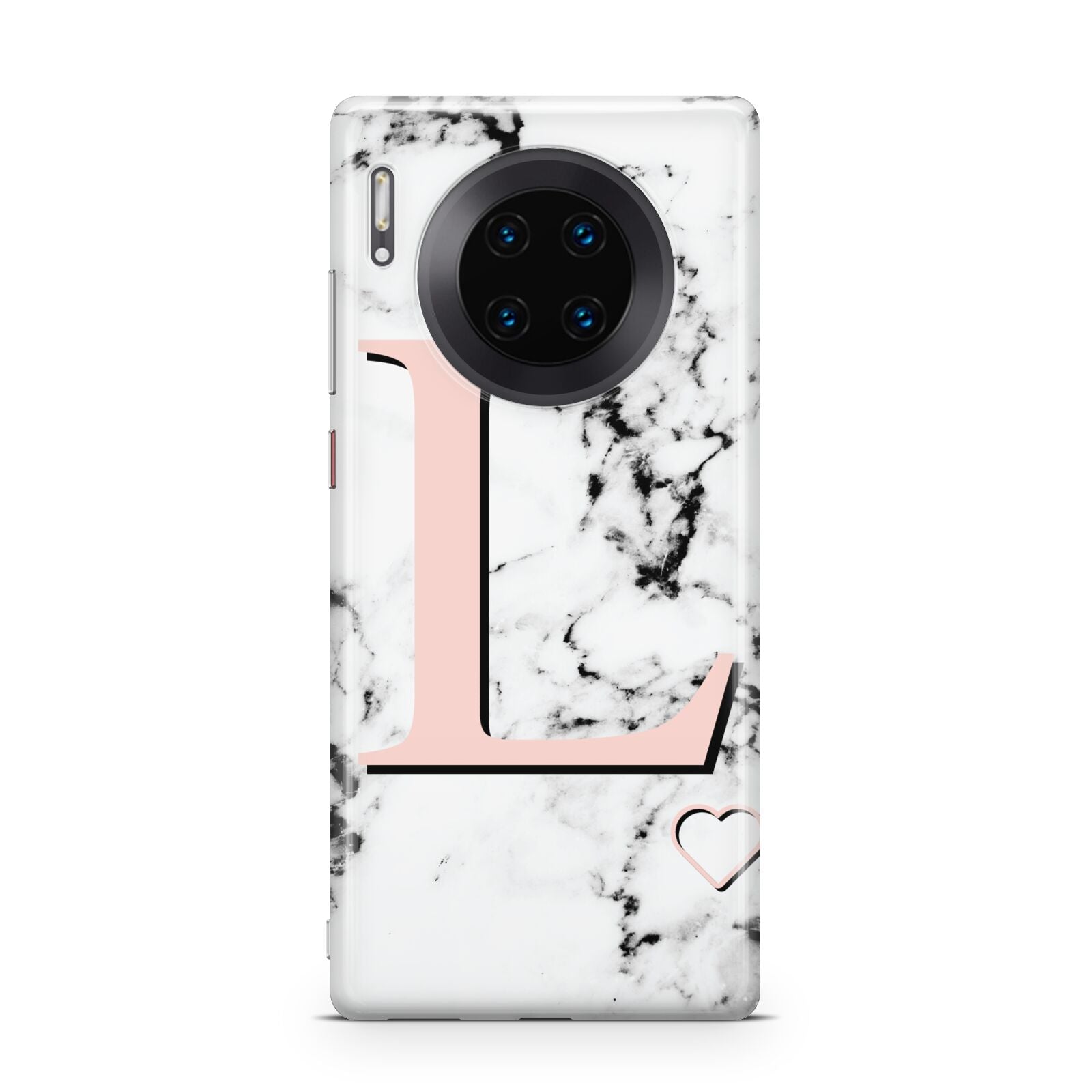 Personalised Coral Heart Initialled Marble Huawei Mate 30 Pro Phone Case