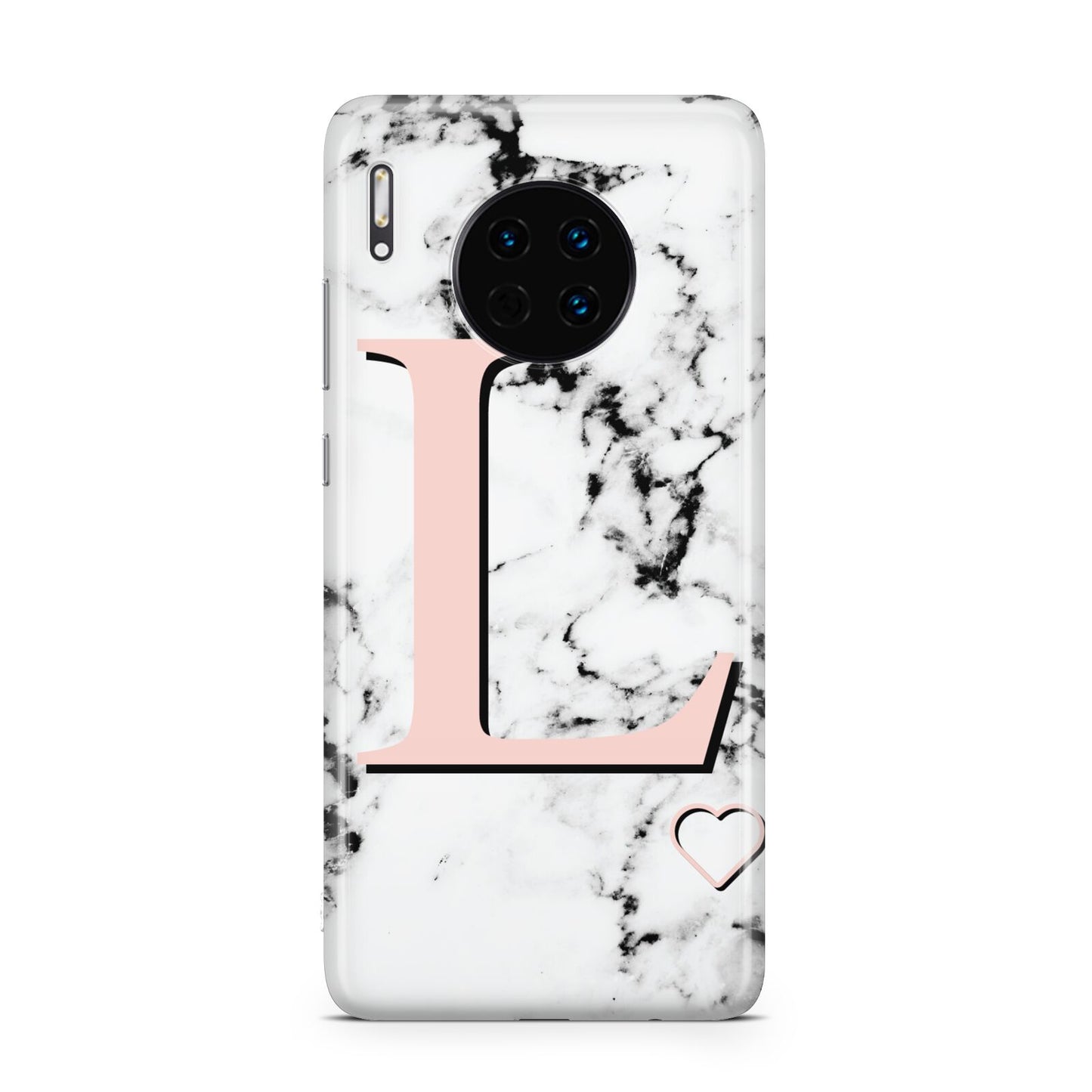 Personalised Coral Heart Initialled Marble Huawei Mate 30