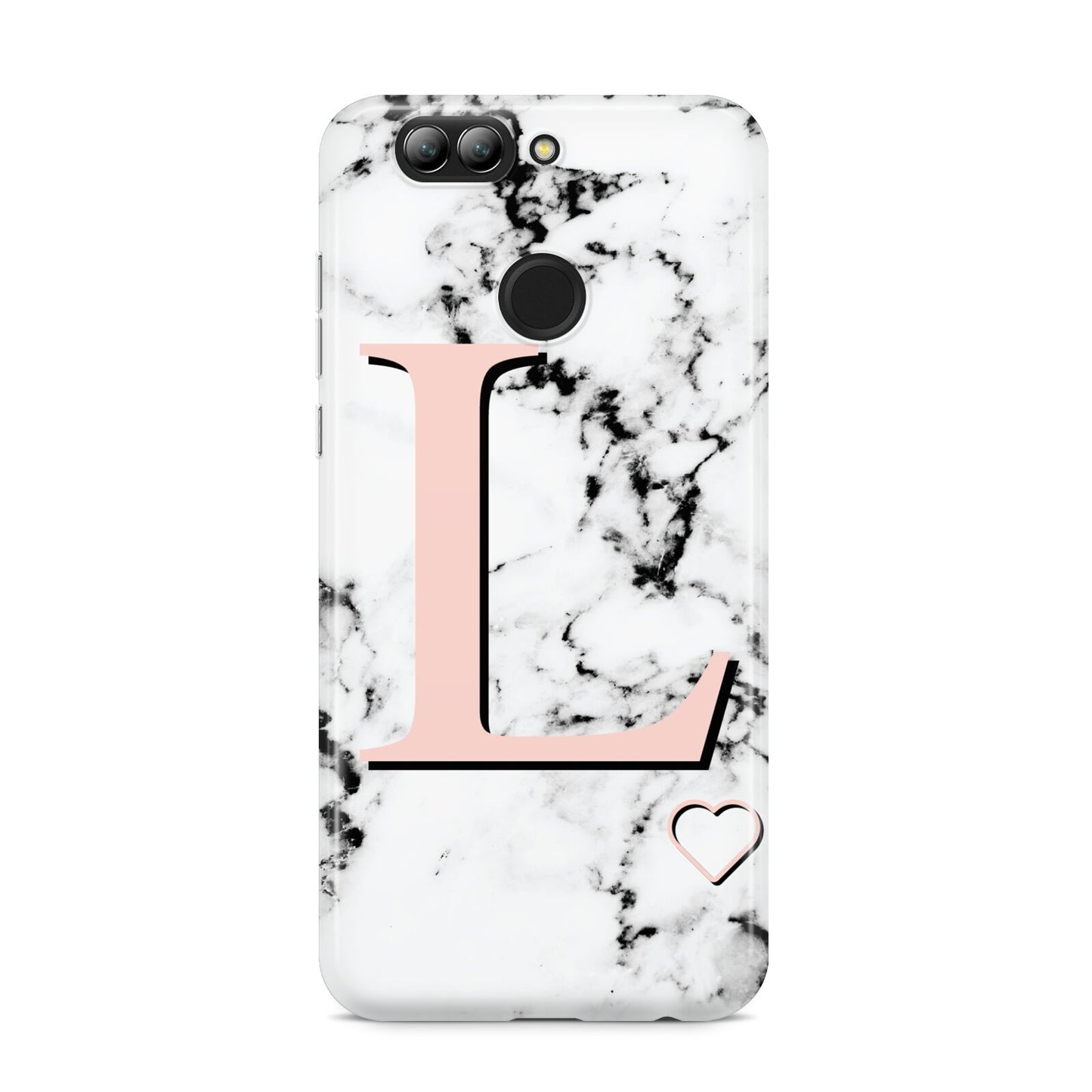 Personalised Coral Heart Initialled Marble Huawei Nova 2s Phone Case