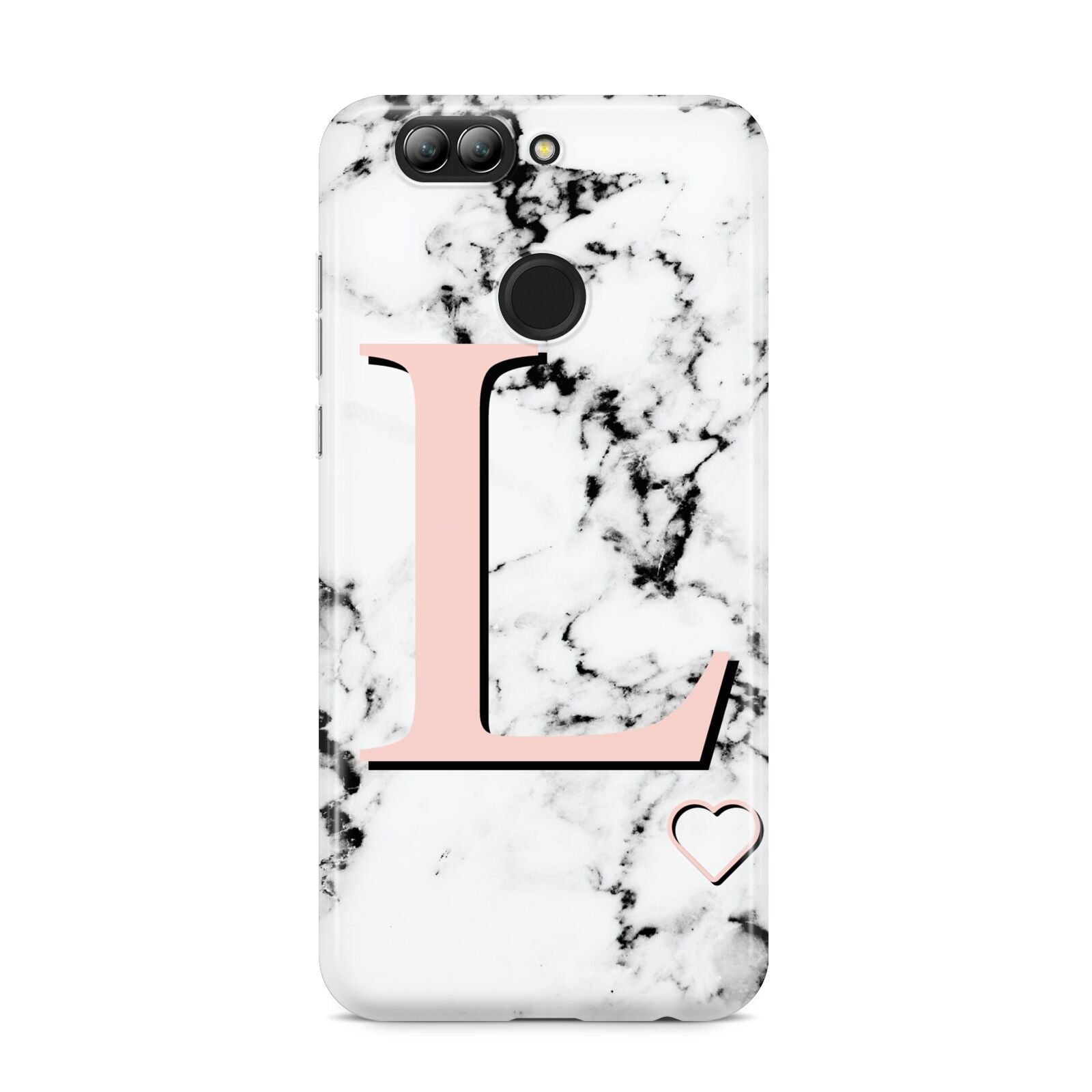 Personalised Coral Heart Initialled Marble Huawei Nova 2s Phone Case