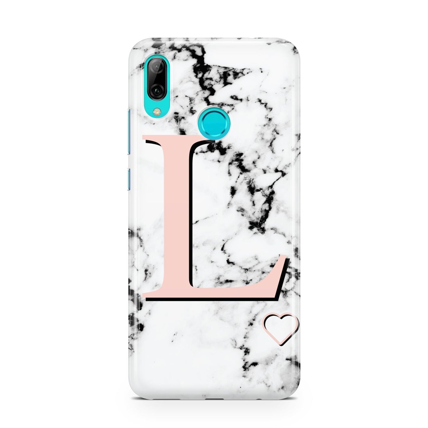 Personalised Coral Heart Initialled Marble Huawei P Smart 2019 Case