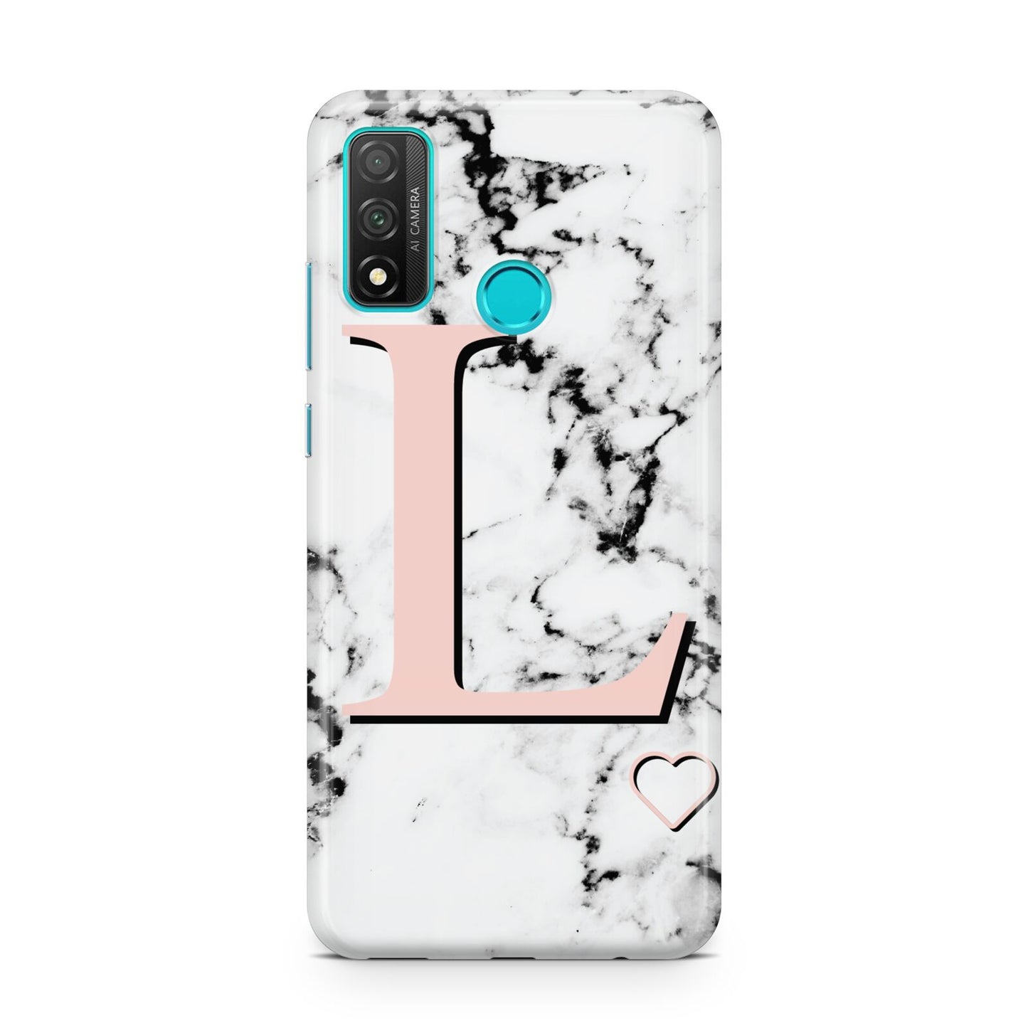 Personalised Coral Heart Initialled Marble Huawei P Smart 2020
