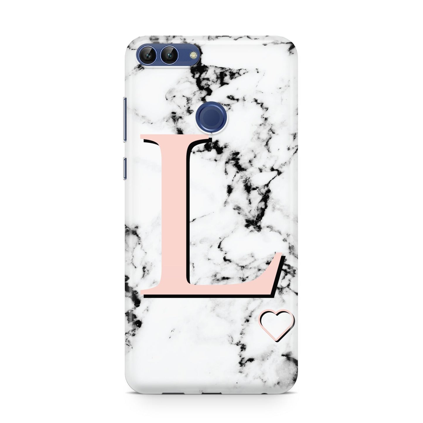 Personalised Coral Heart Initialled Marble Huawei P Smart Case