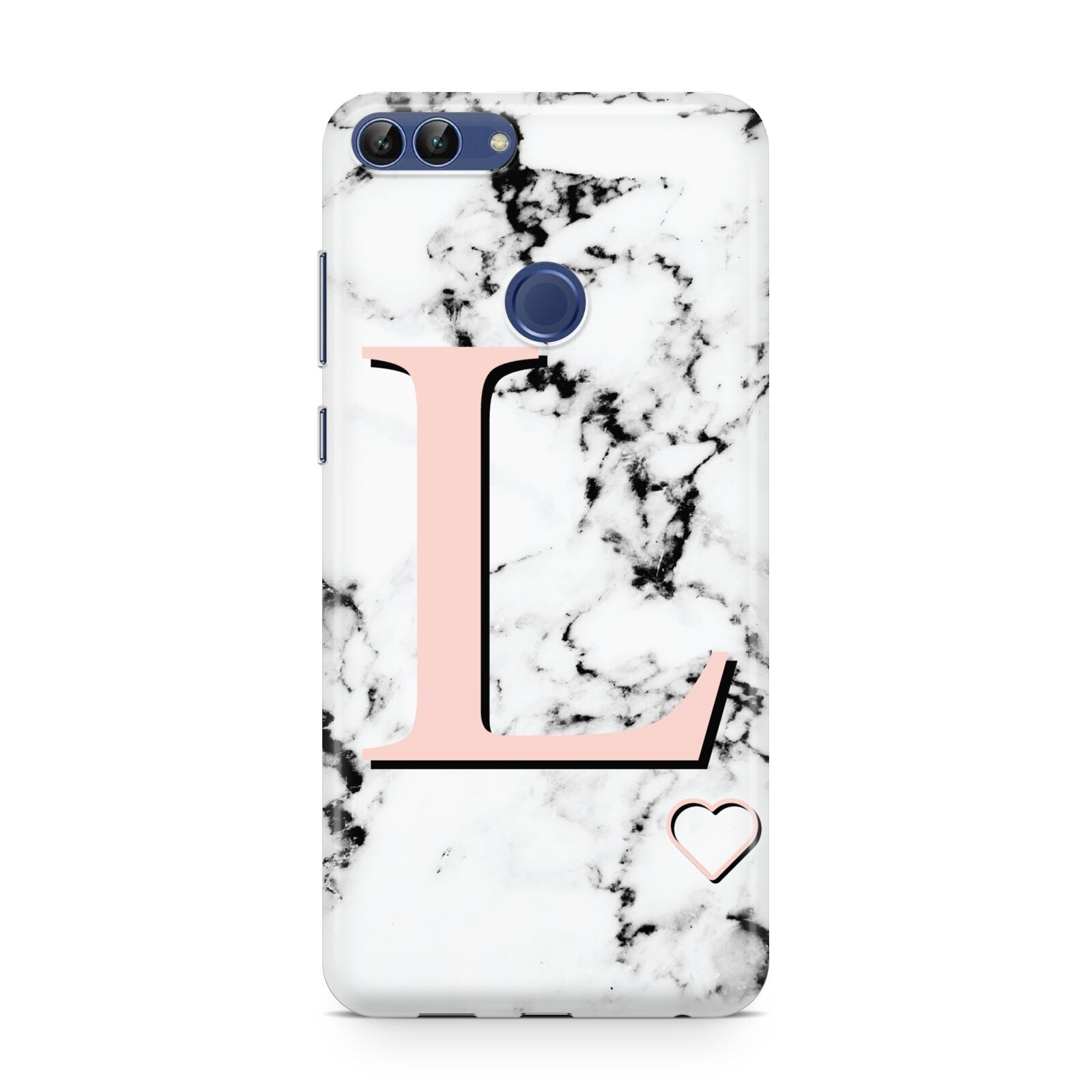 Personalised Coral Heart Initialled Marble Huawei P Smart Case