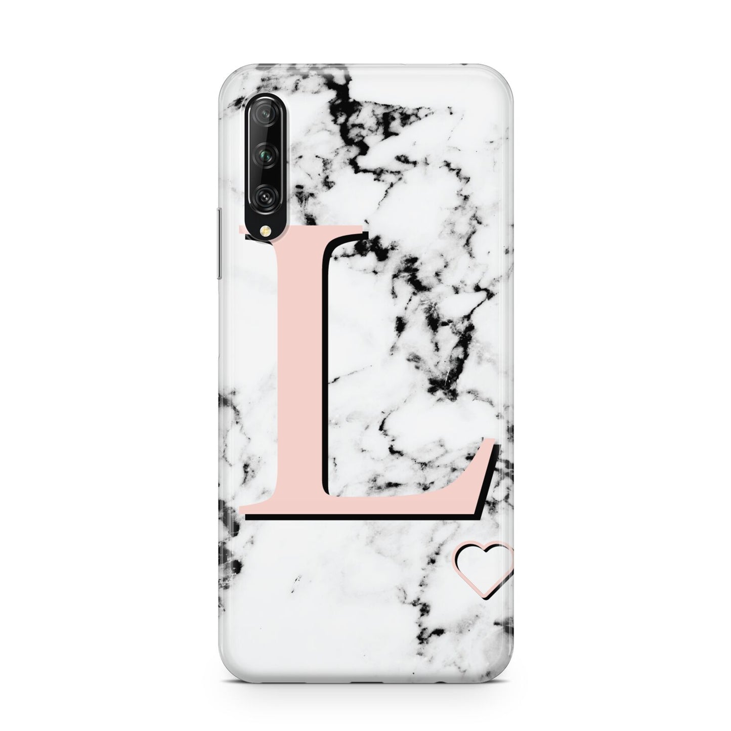 Personalised Coral Heart Initialled Marble Huawei P Smart Pro 2019
