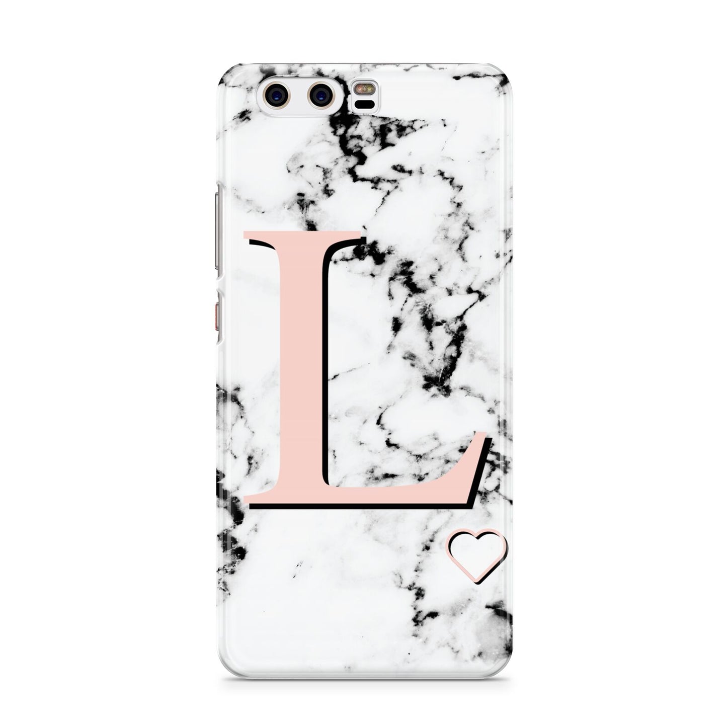 Personalised Coral Heart Initialled Marble Huawei P10 Phone Case