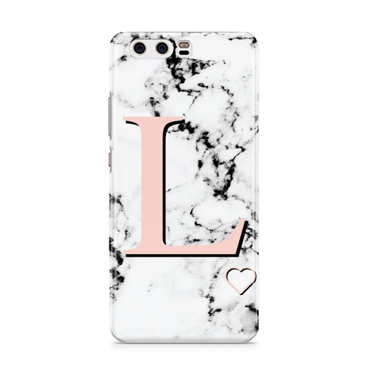 Personalised Coral Heart Initialled Marble Huawei P10 Phone Case