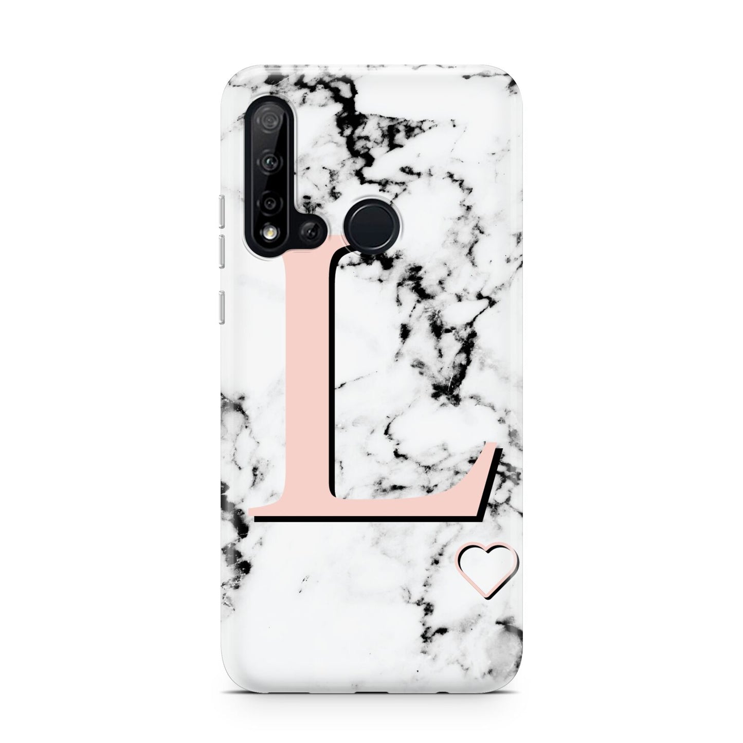 Personalised Coral Heart Initialled Marble Huawei P20 Lite 5G Phone Case