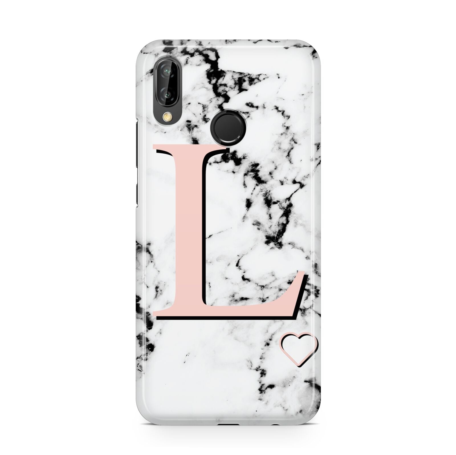 Personalised Coral Heart Initialled Marble Huawei P20 Lite Phone Case