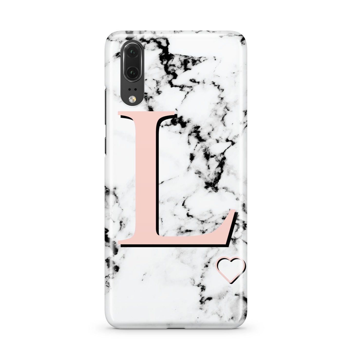 Personalised Coral Heart Initialled Marble Huawei P20 Phone Case