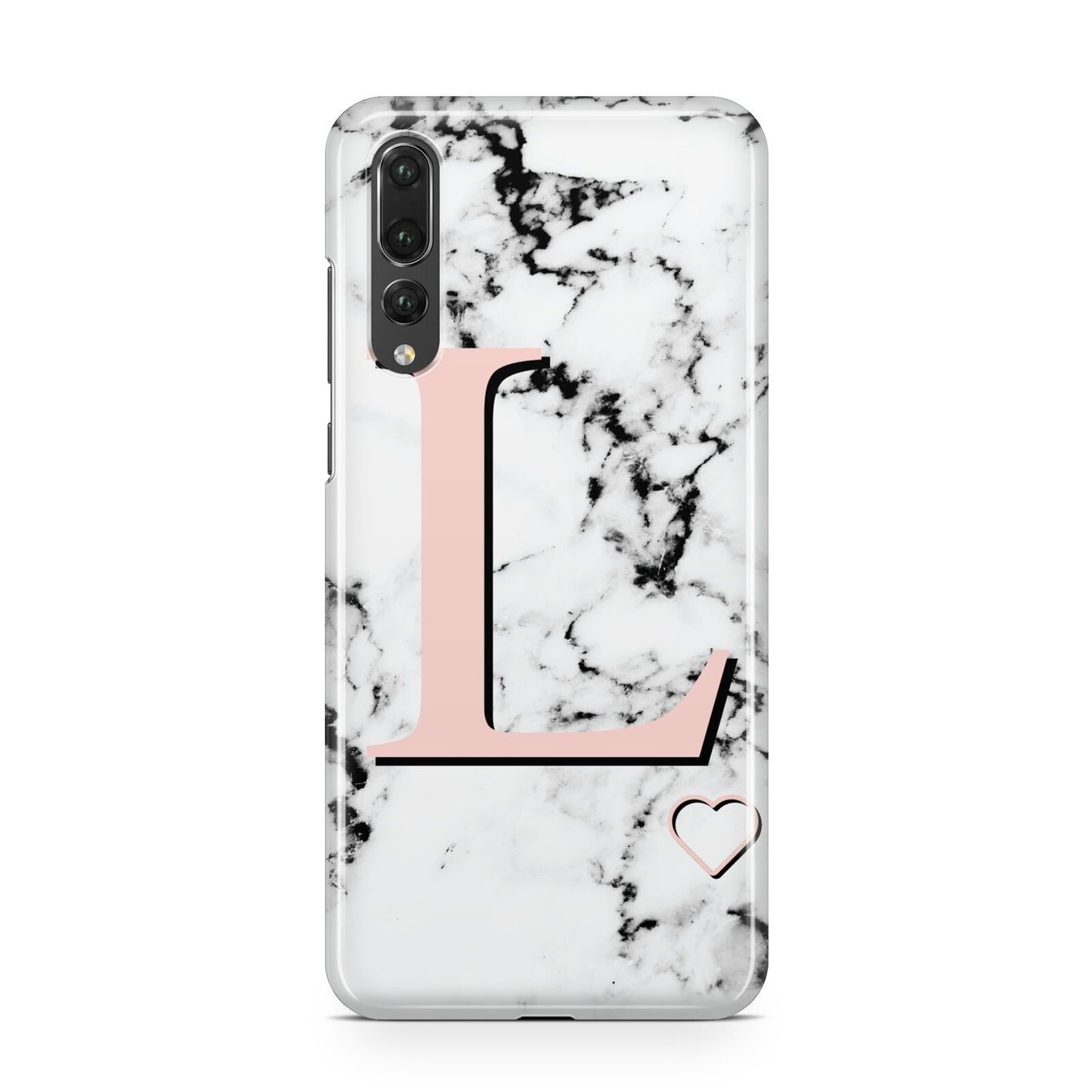 Personalised Coral Heart Initialled Marble Huawei P20 Pro Phone Case
