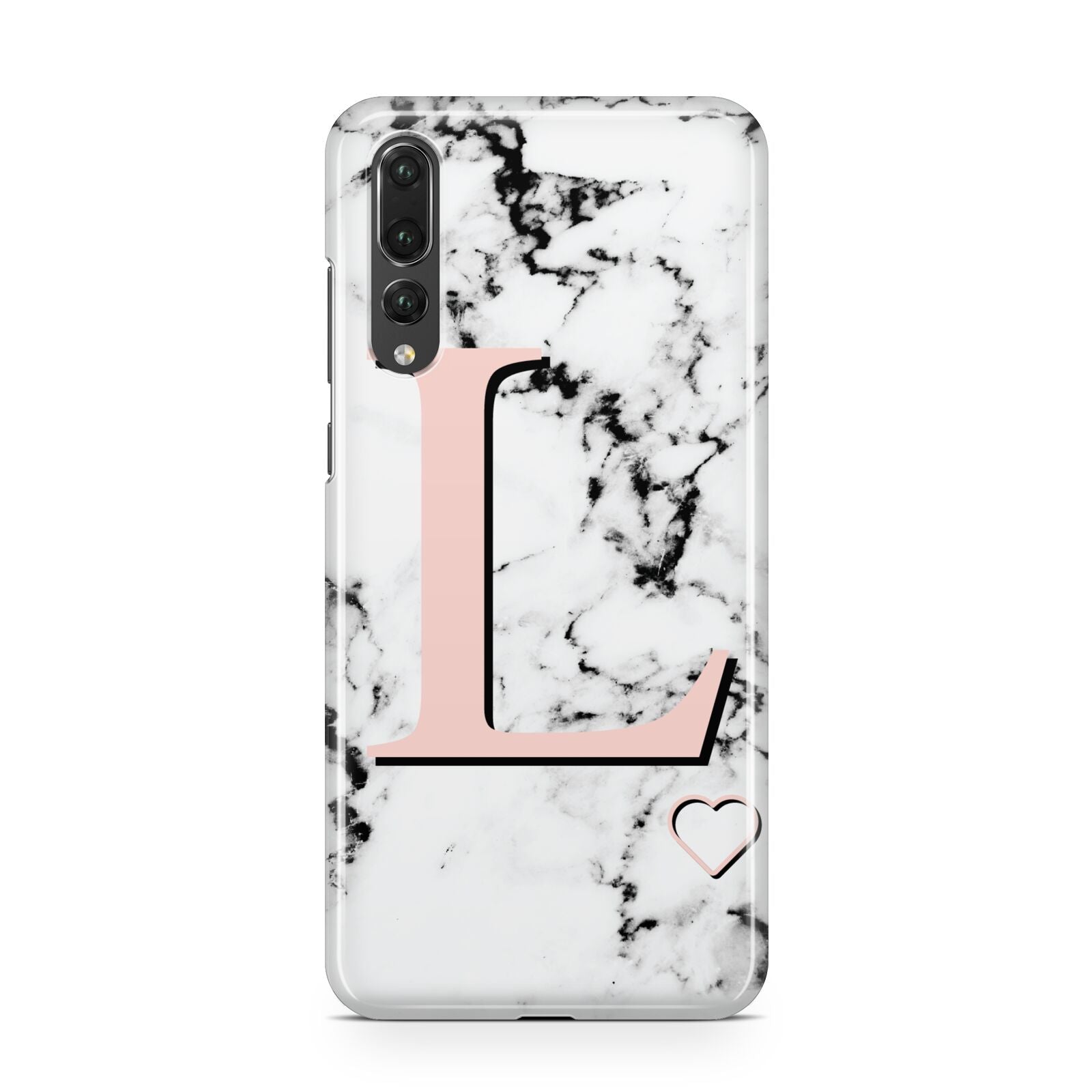 Personalised Coral Heart Initialled Marble Huawei P20 Pro Phone Case