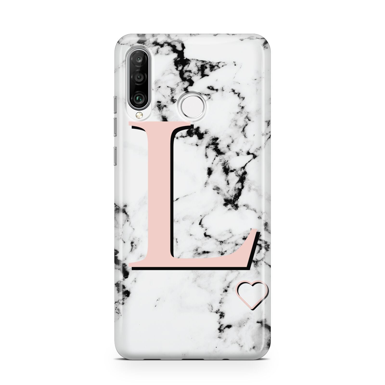 Personalised Coral Heart Initialled Marble Huawei P30 Lite Phone Case