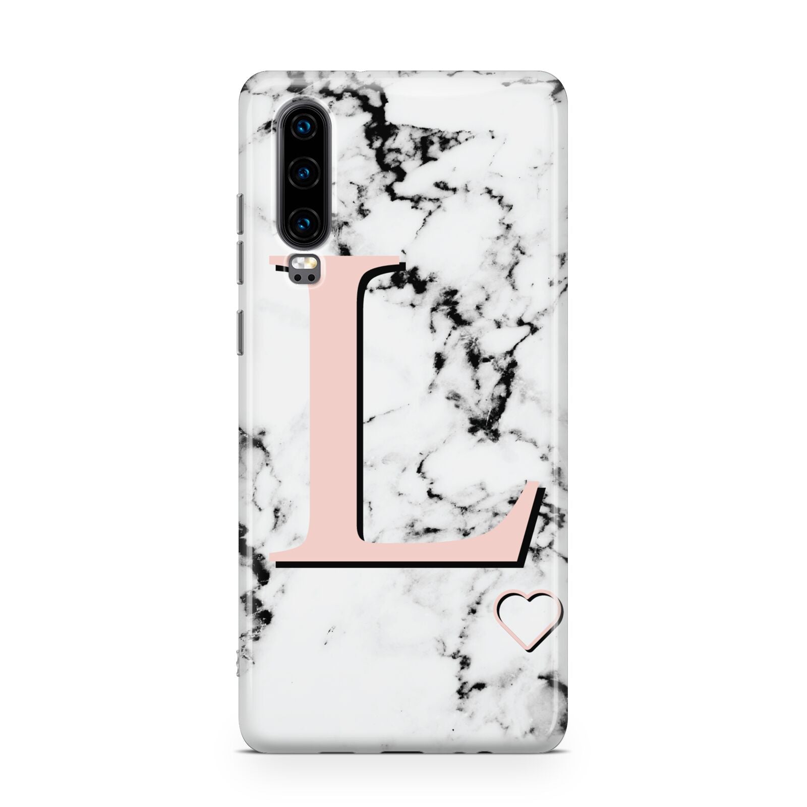 Personalised Coral Heart Initialled Marble Huawei P30 Phone Case
